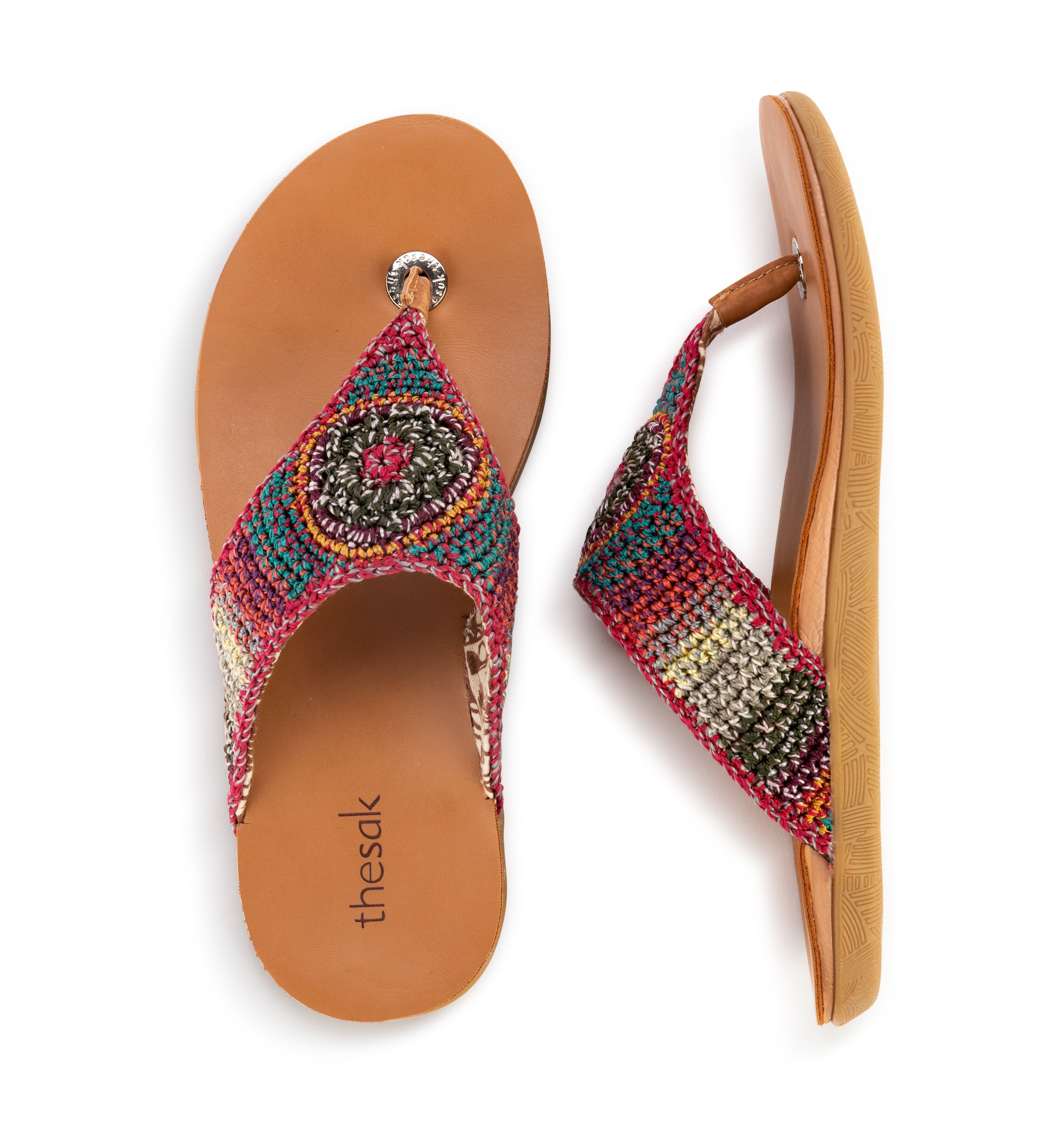 The Sak Shana Sandal - Hand Crochet - Sunset Stripe Batik Lining