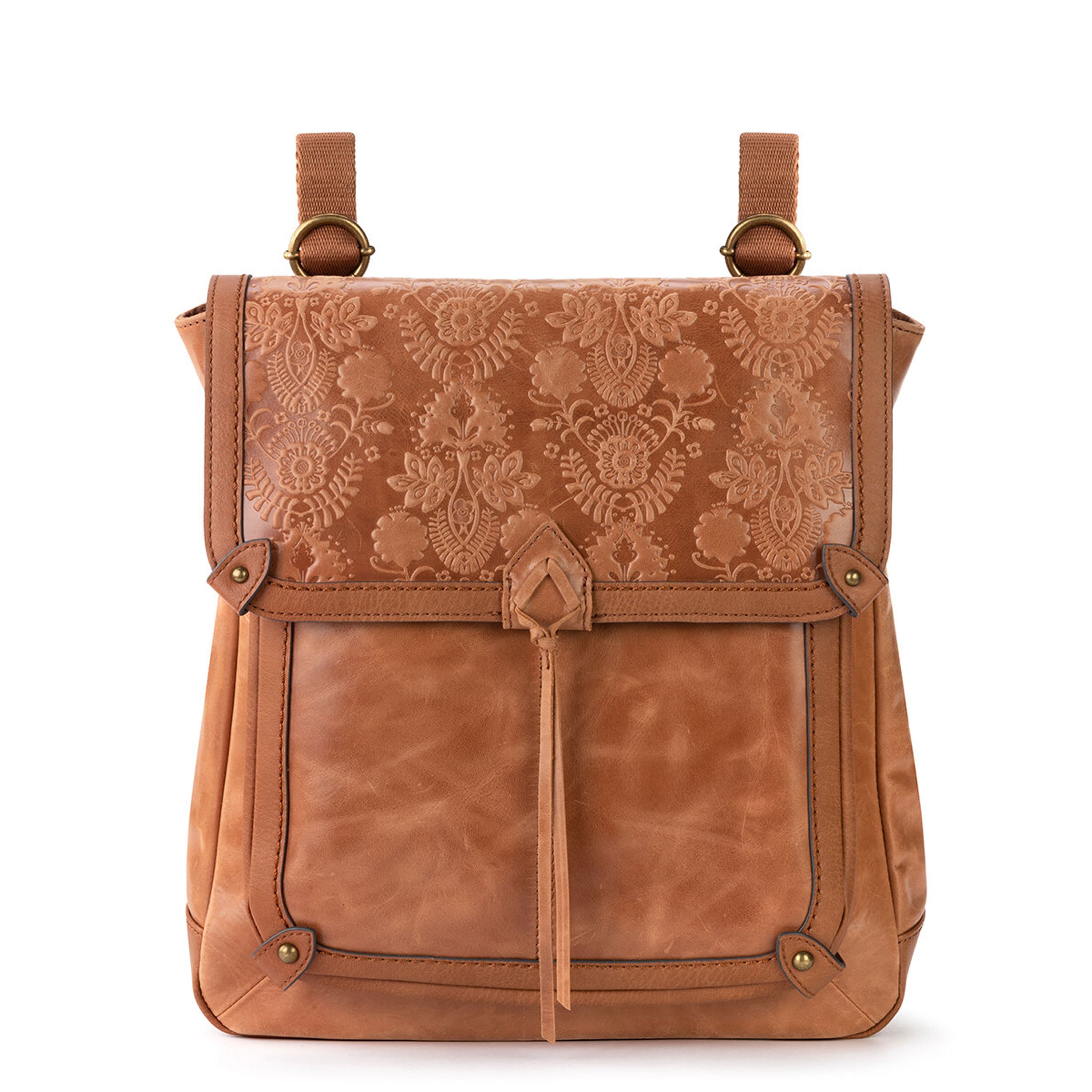 Ventura Convertible Backpack in Tobacco Floral Embossed  display picture 2