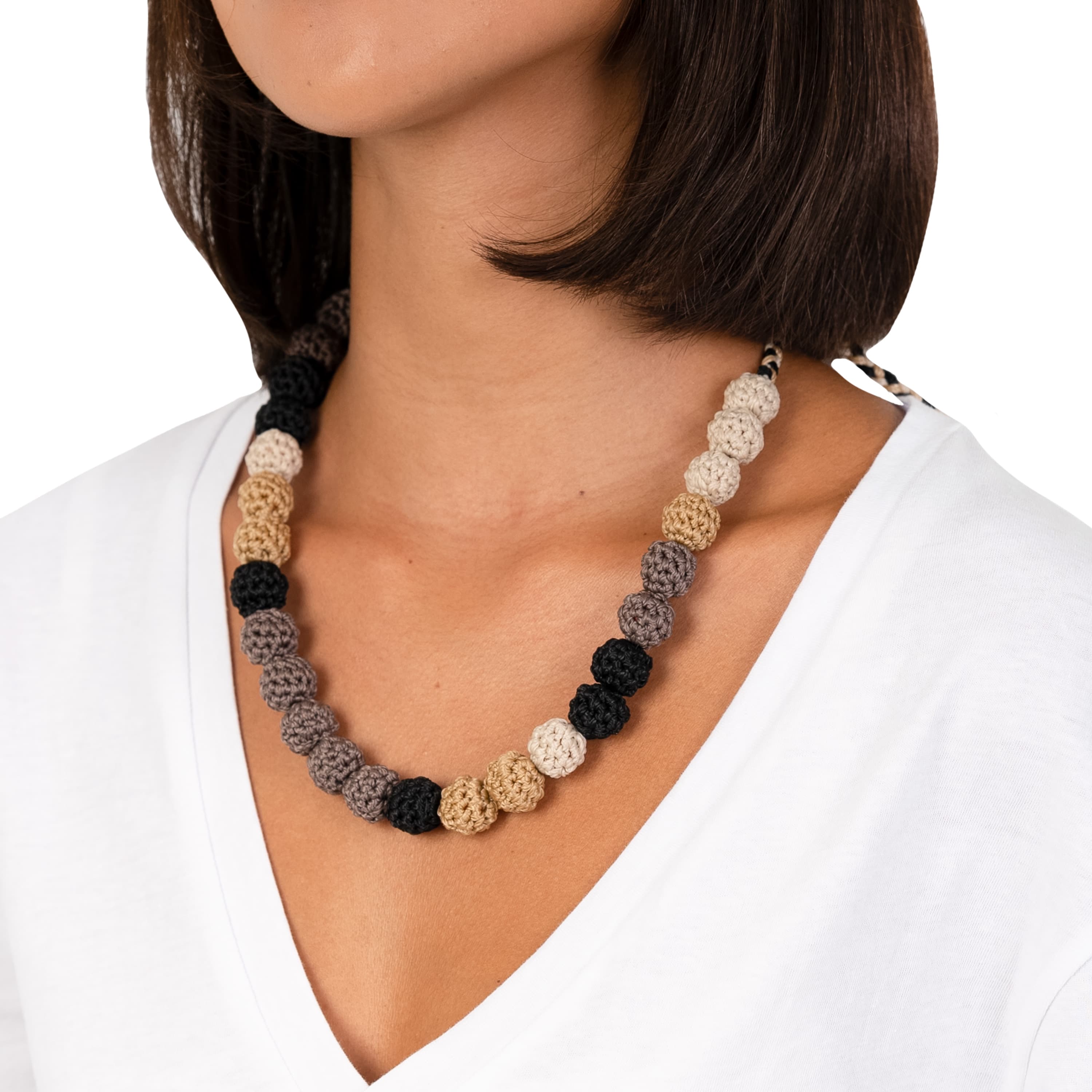 The Sak Drea Crochet Bead Necklace - Hand Crochet - Black Multi