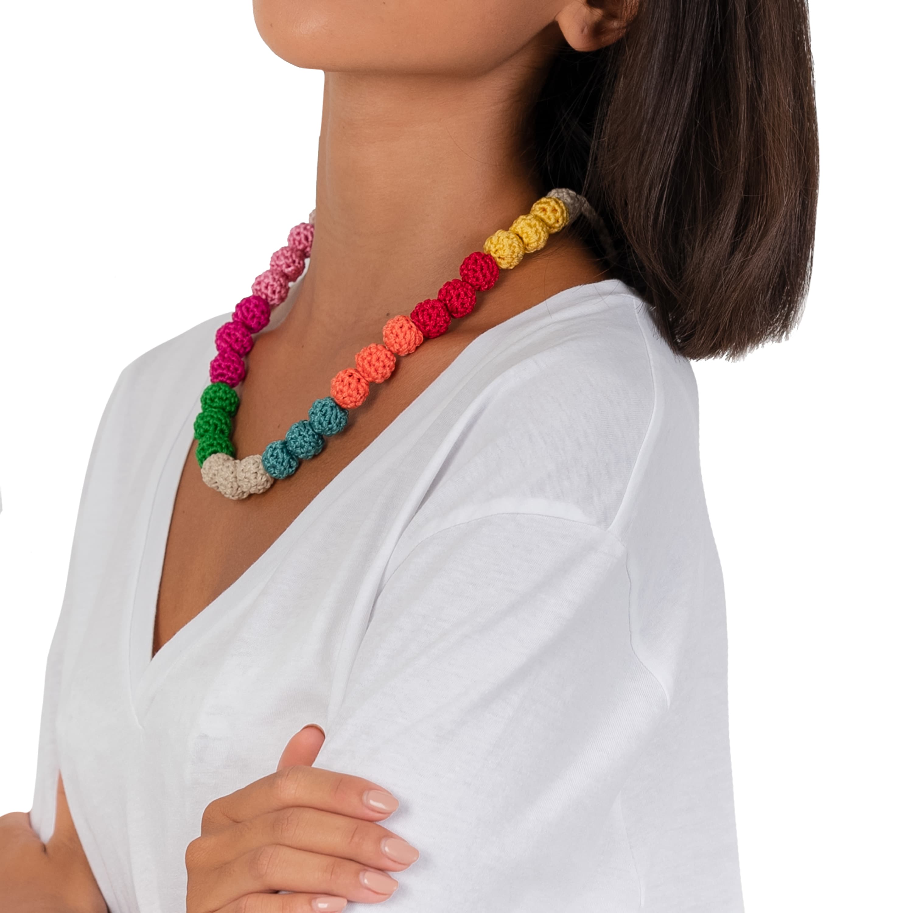 The Sak Drea Crochet Bead Necklace - Hand Crochet - Beach Stripe