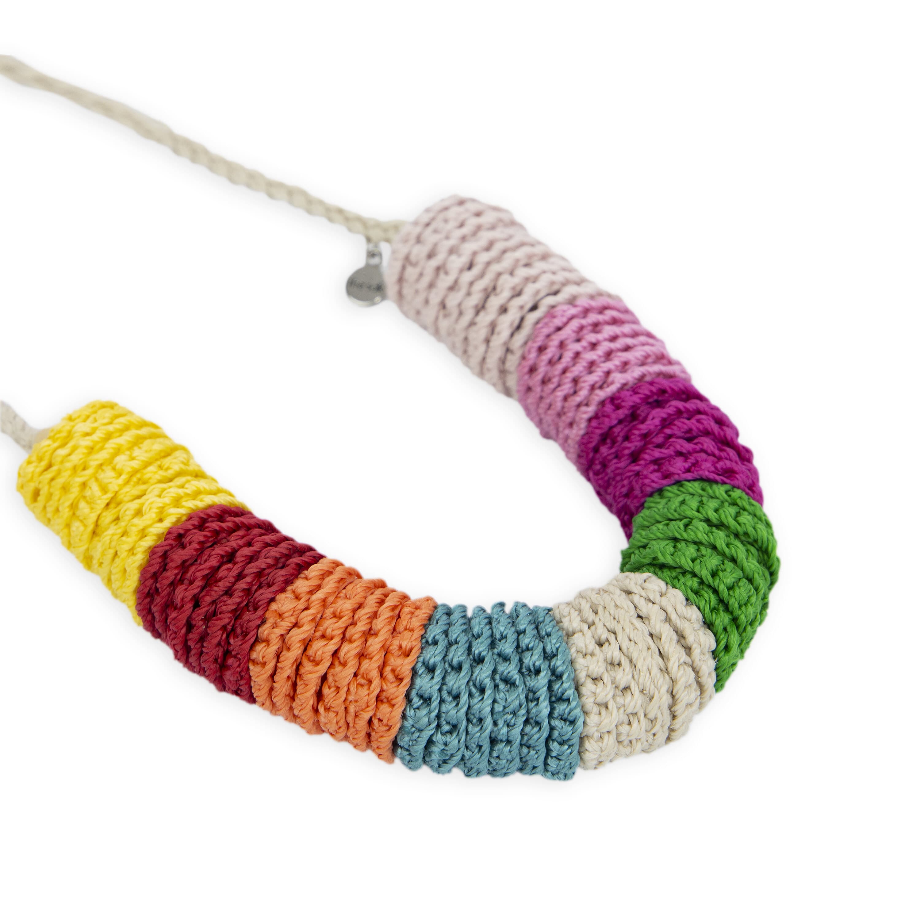 The Sak Jasper Disc Necklace - Hand Crochet - Beach Stripe