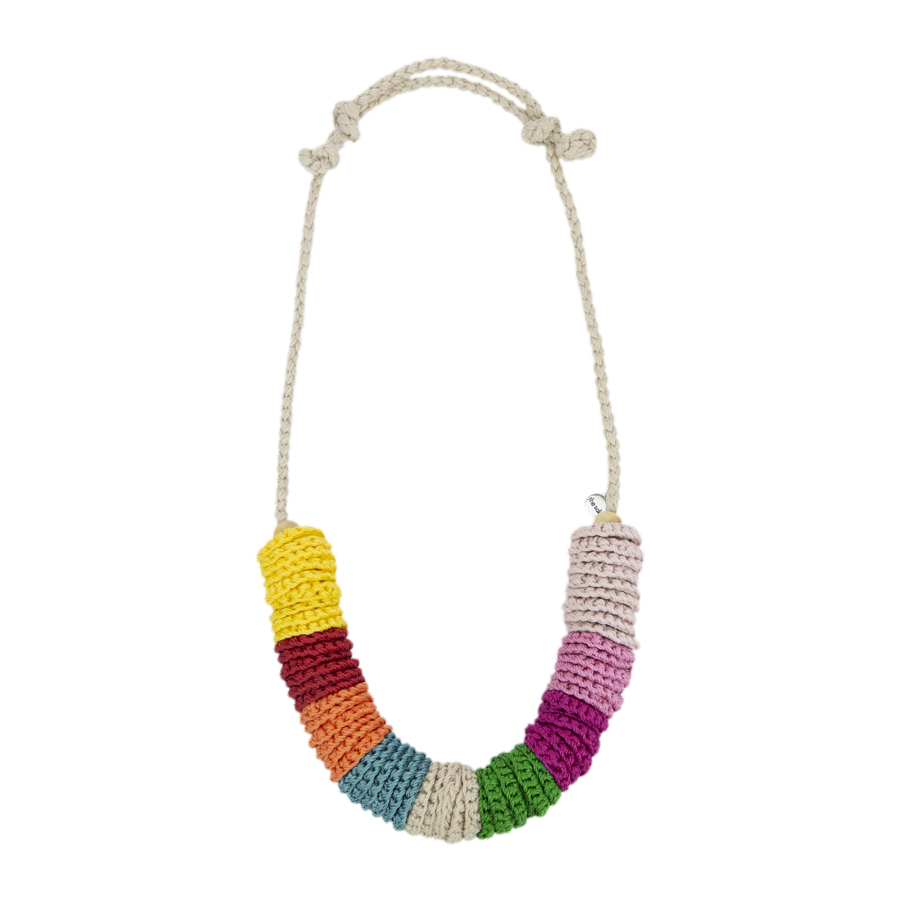 The Sak Jasper Disc Necklace - Hand Crochet - Beach Stripe