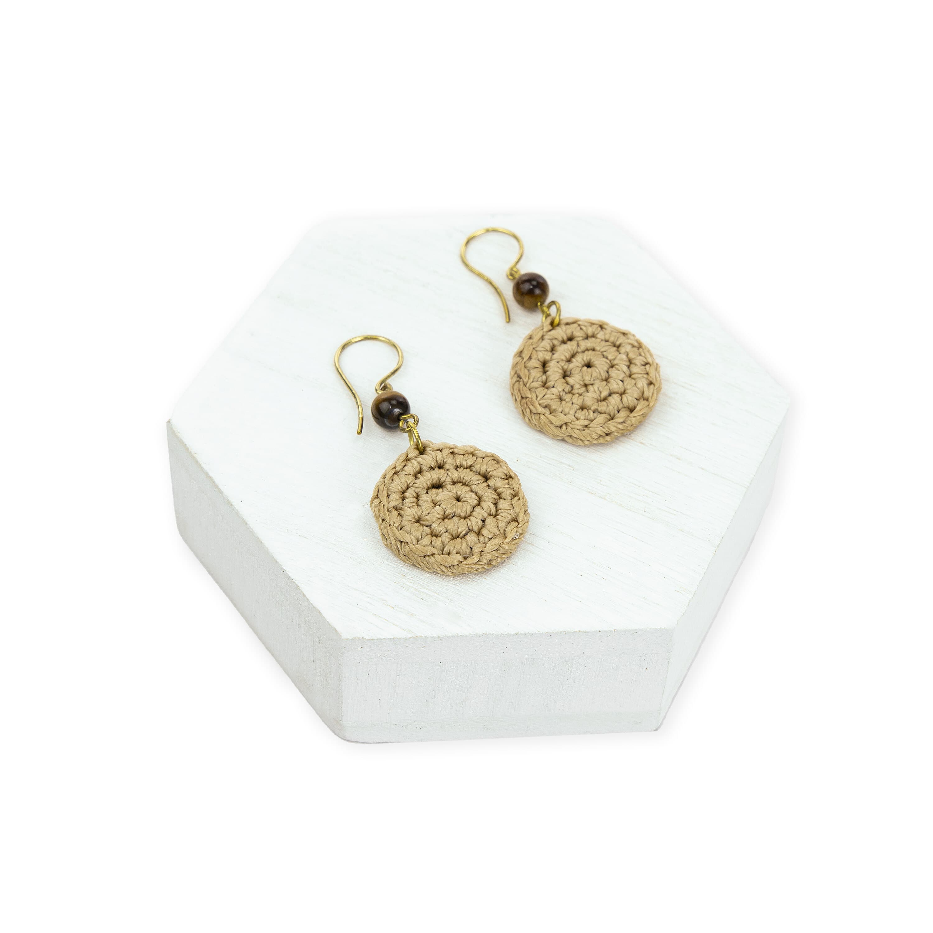 The Sak Jasper Disc Earrings - Hand Crochet - Bamboo