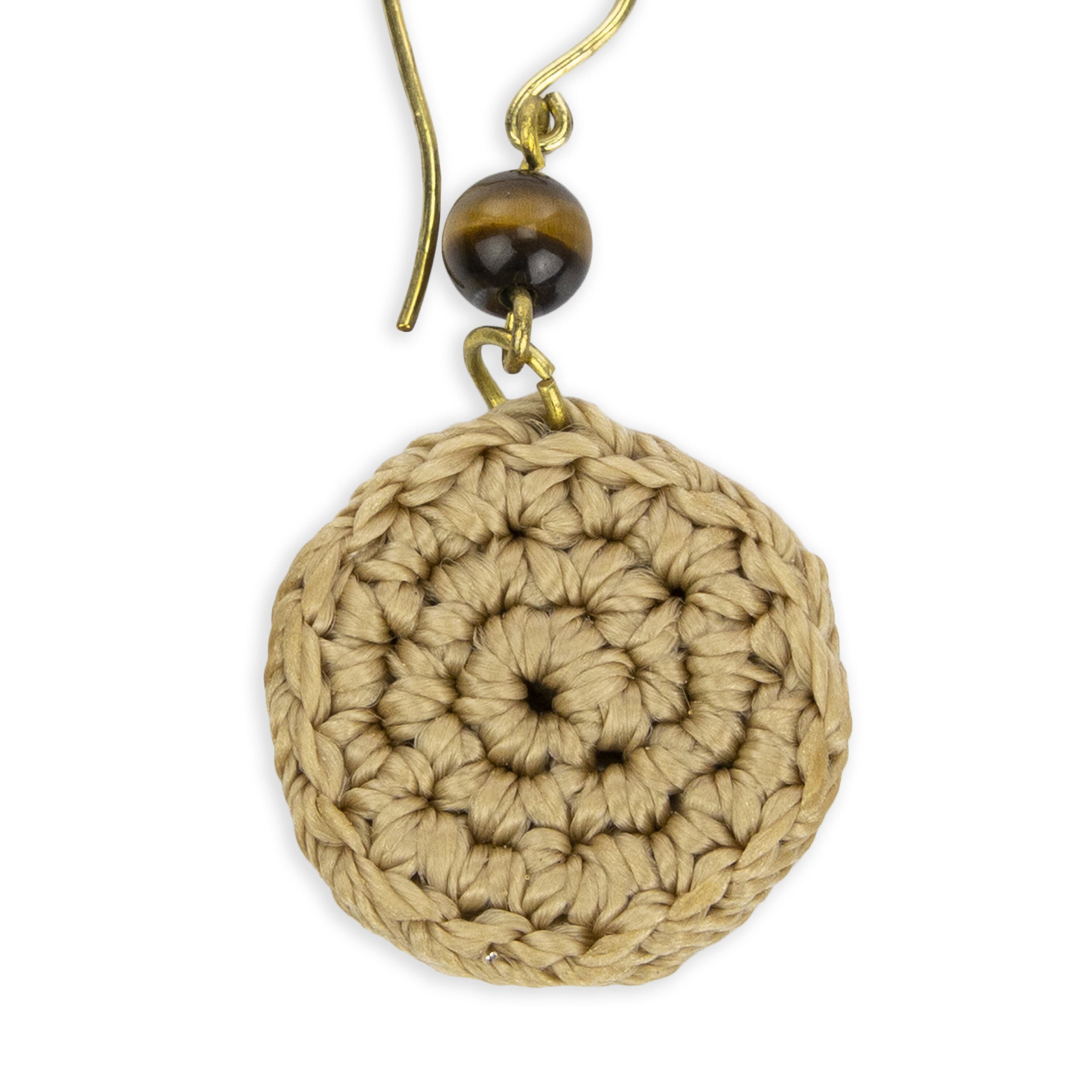 The Sak Jasper Disc Earrings - Hand Crochet - Bamboo