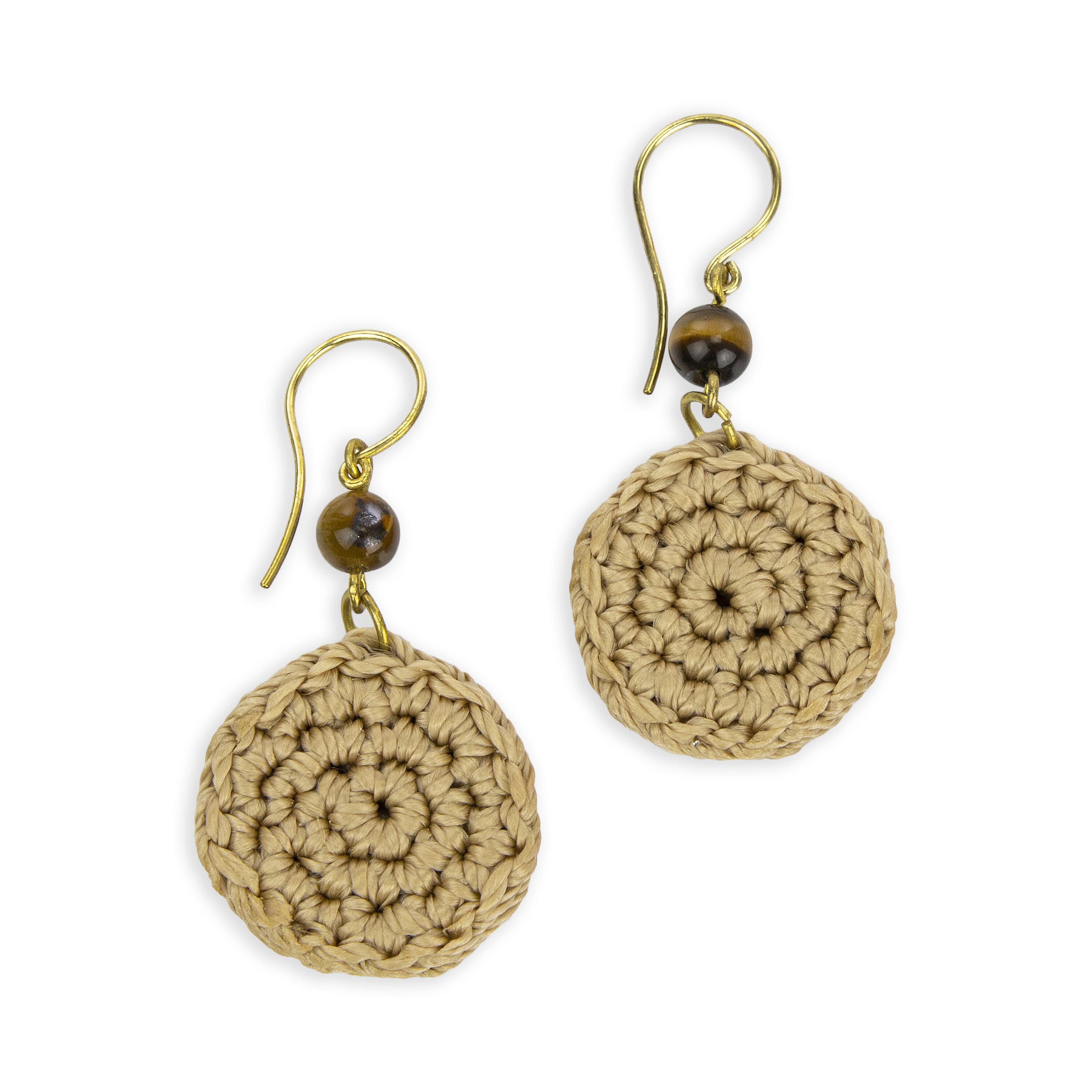 The Sak Jasper Disc Earrings - Hand Crochet - Bamboo