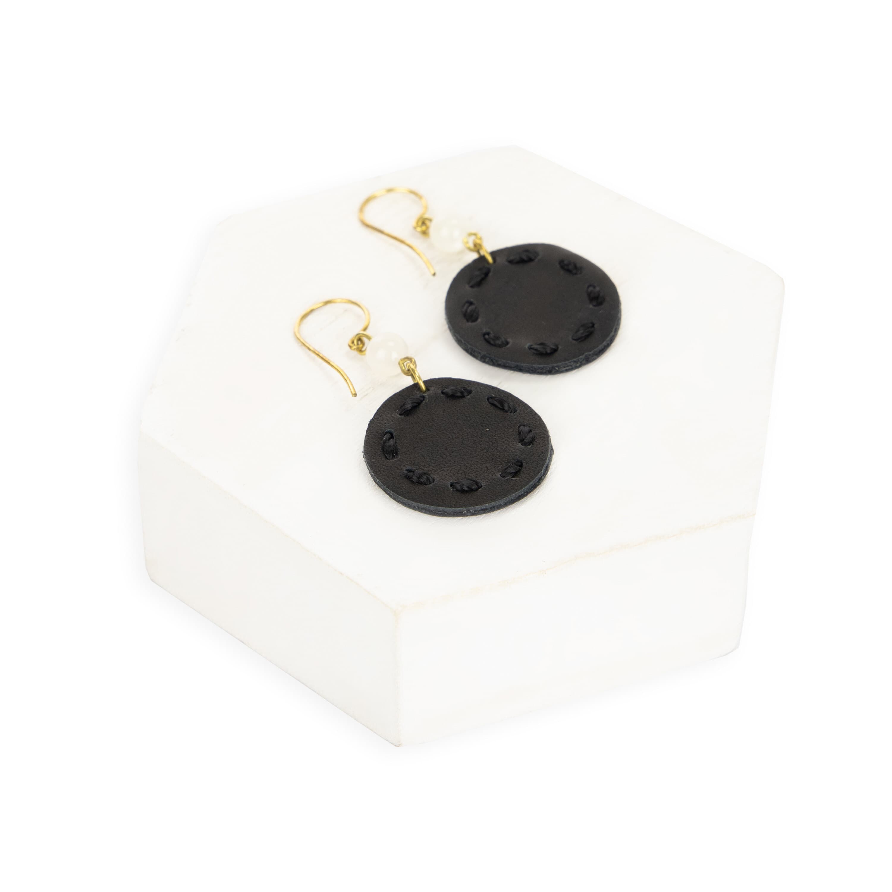The Sak Jasper Disc Earrings - Leather - Black