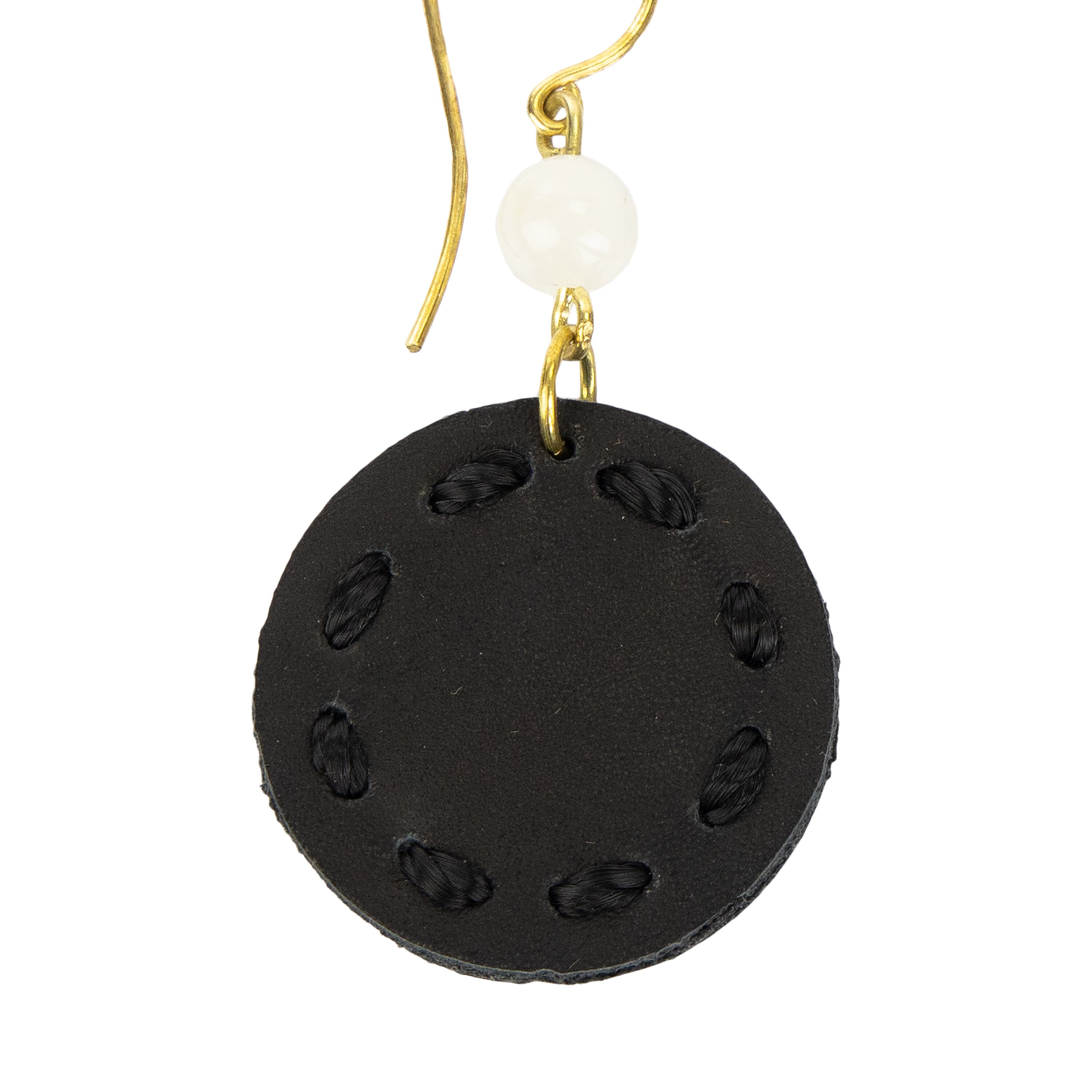 The Sak Jasper Disc Earrings - Leather - Black
