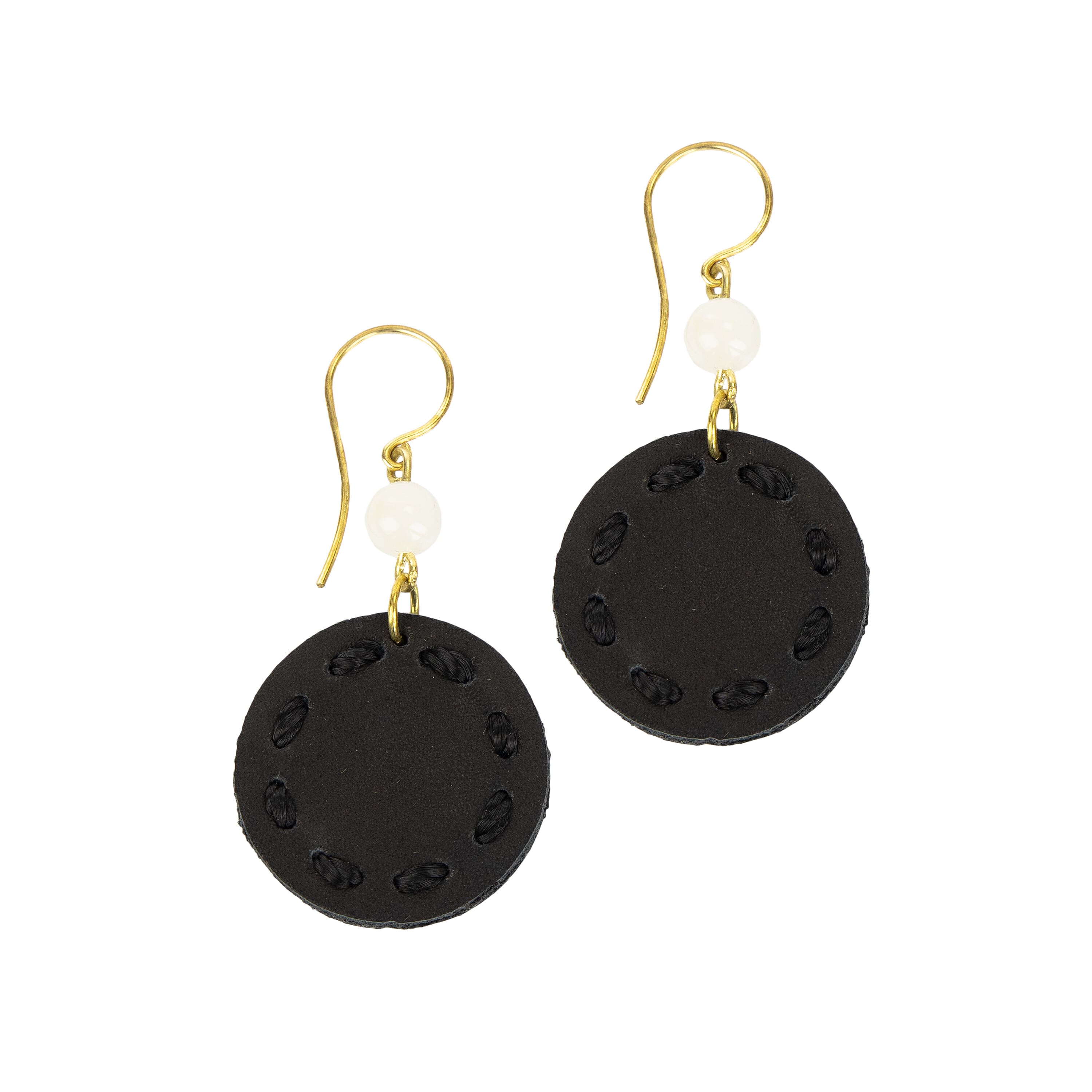 The Sak Jasper Disc Earrings - Leather - Black