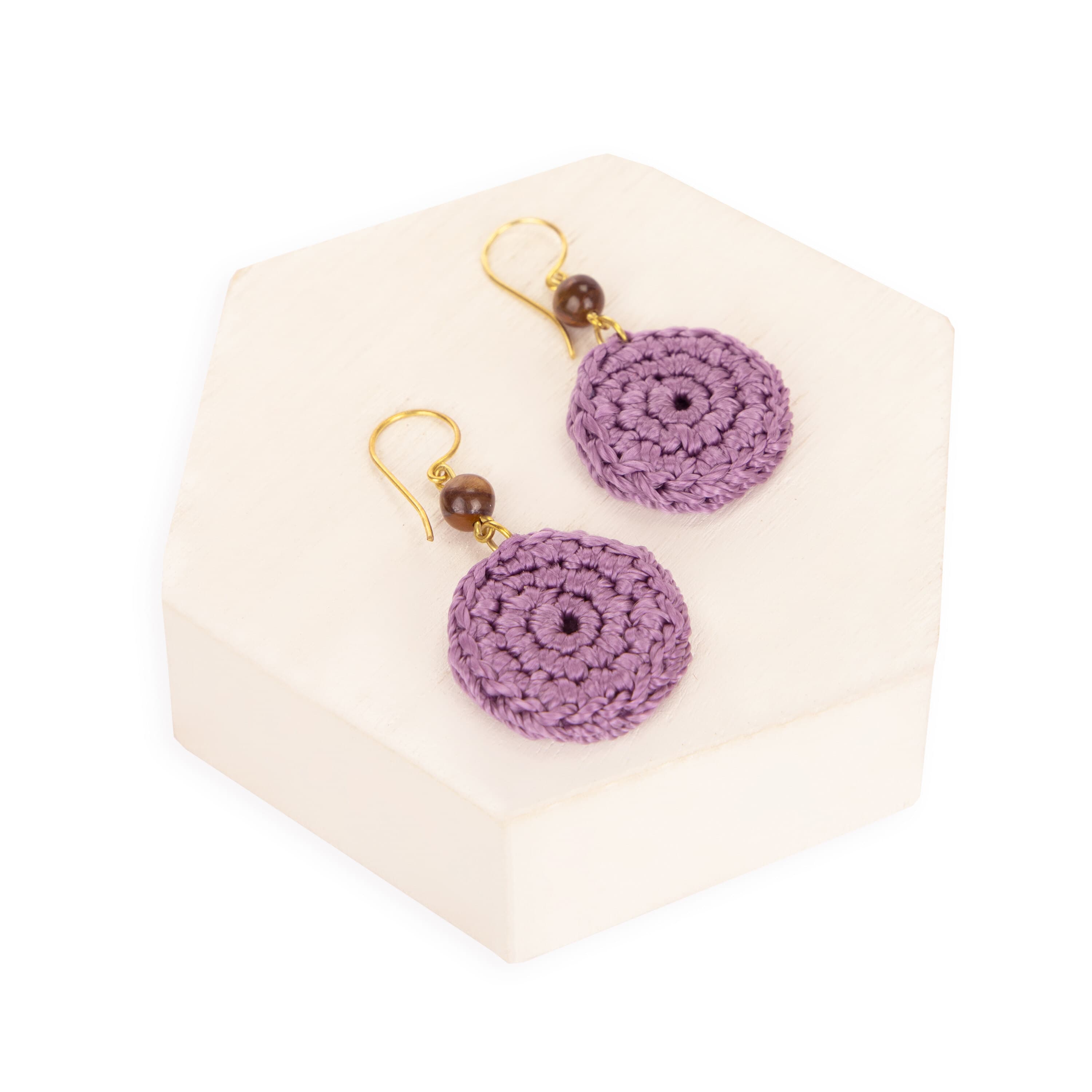 The Sak Jasper Disc Earrings - Hand Crochet - Heather