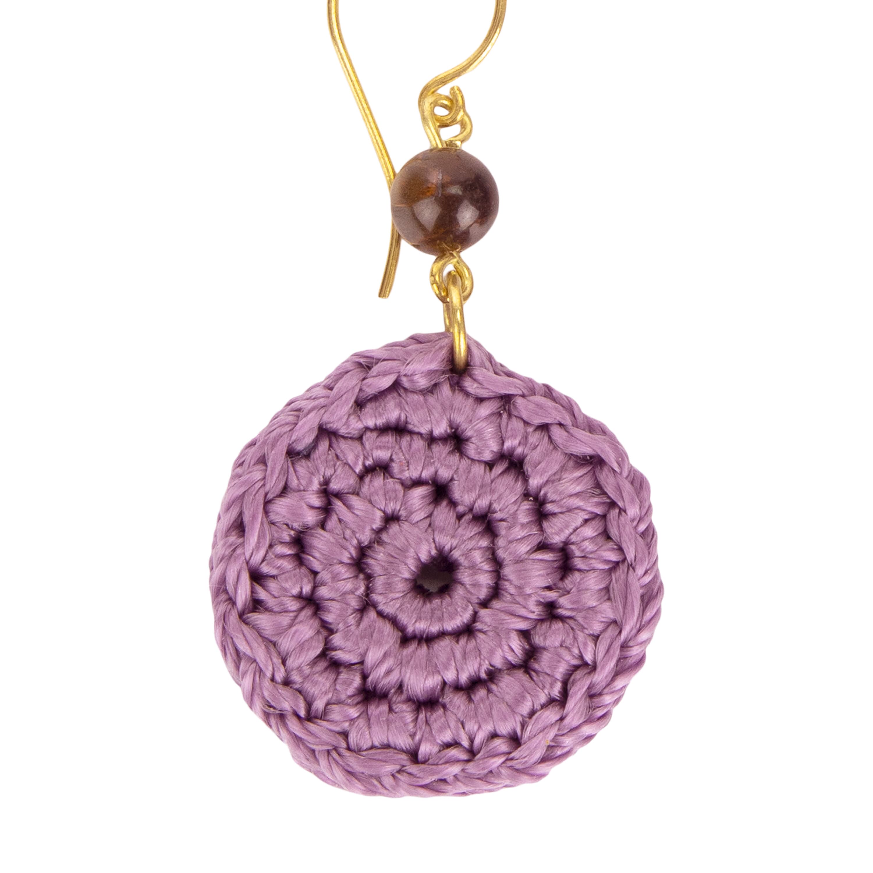 The Sak Jasper Disc Earrings - Hand Crochet - Heather
