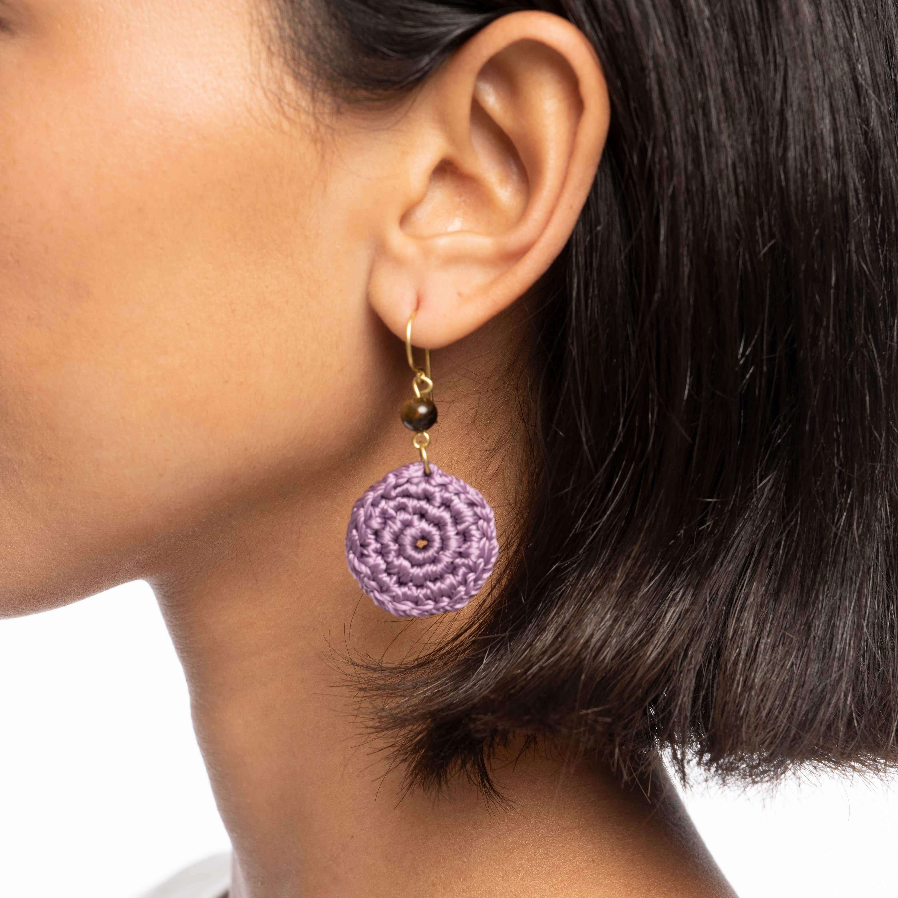 The Sak Jasper Disc Earrings - Hand Crochet - Heather