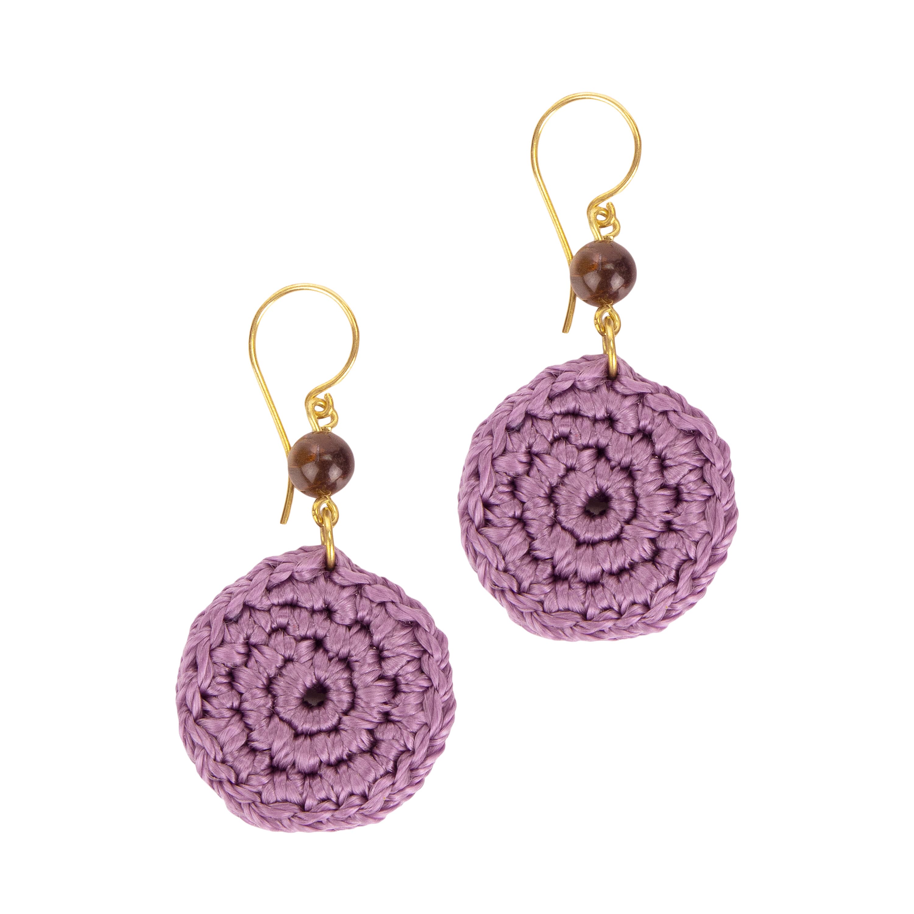 The Sak Jasper Disc Earrings - Hand Crochet - Heather