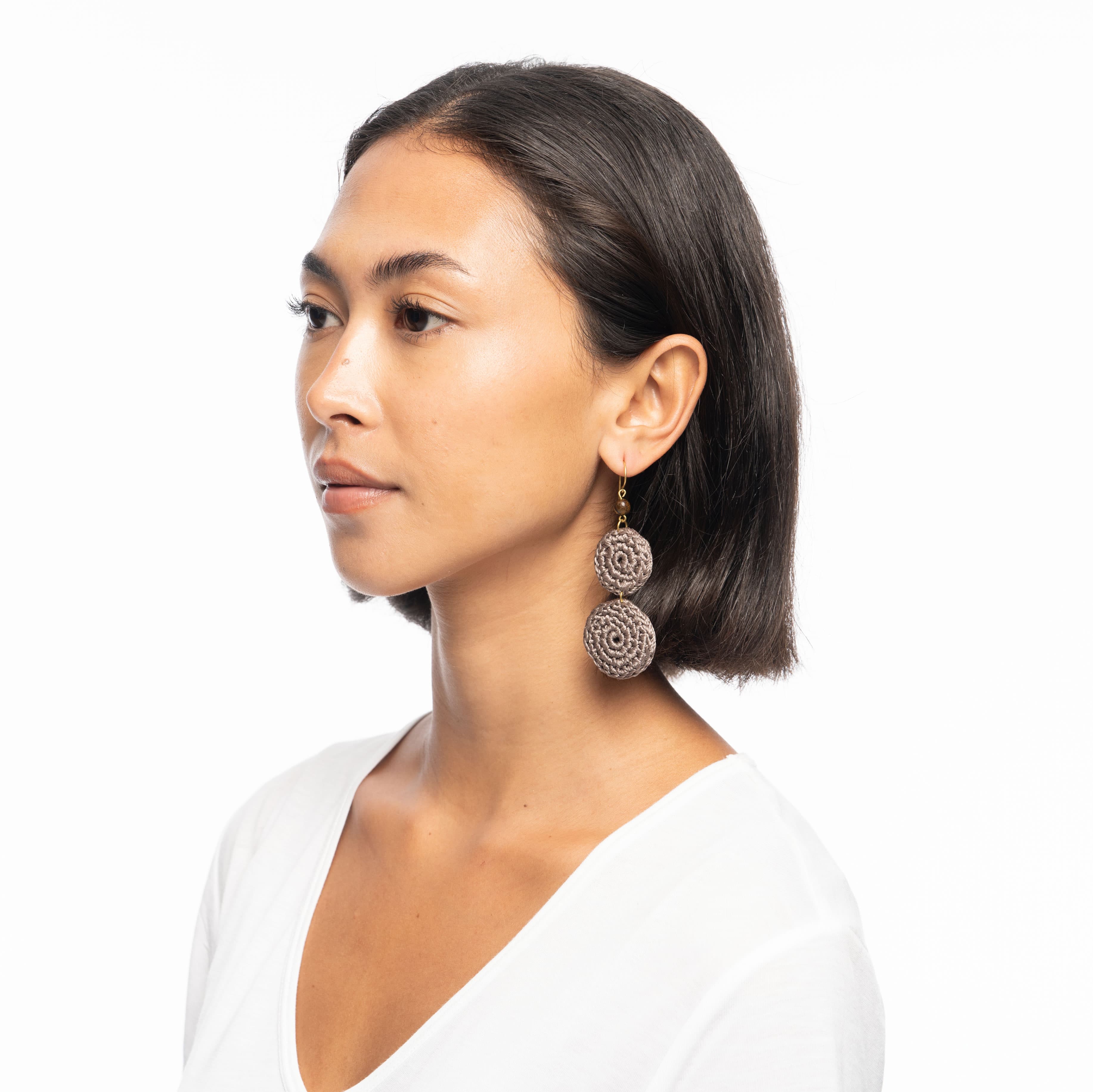 The Sak Jasper Double Disc Earrings - Hand Crochet - Mushroom