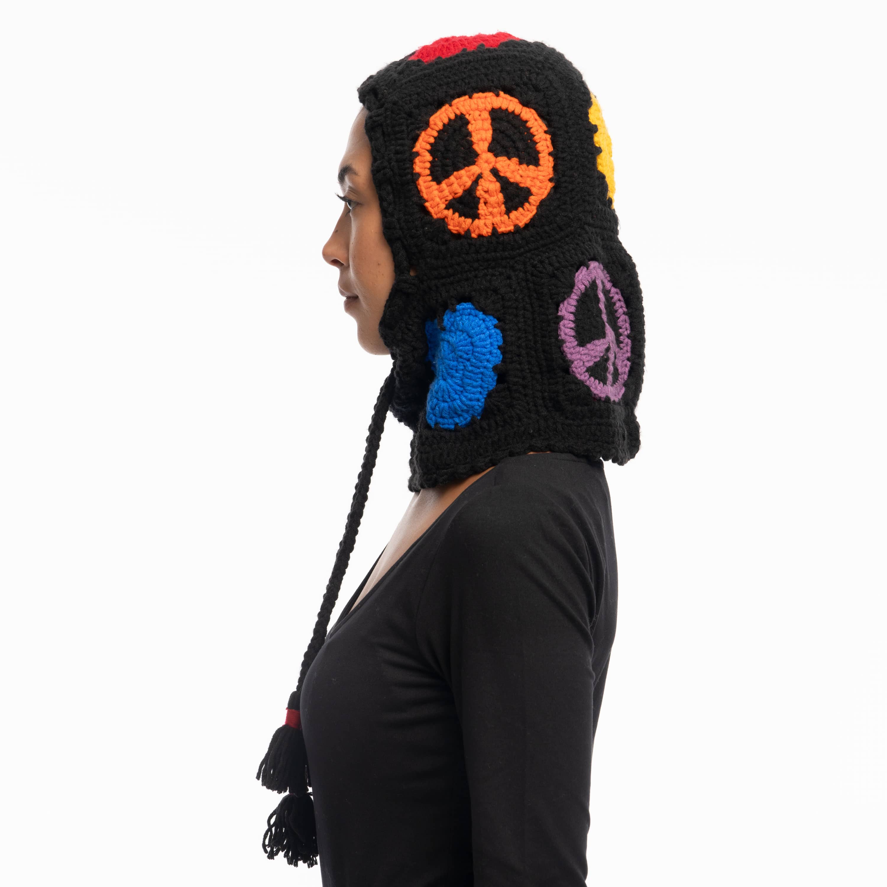 The Sak Haven Balaclava Gloves Set - Hand Crochet - Black Peace And Love