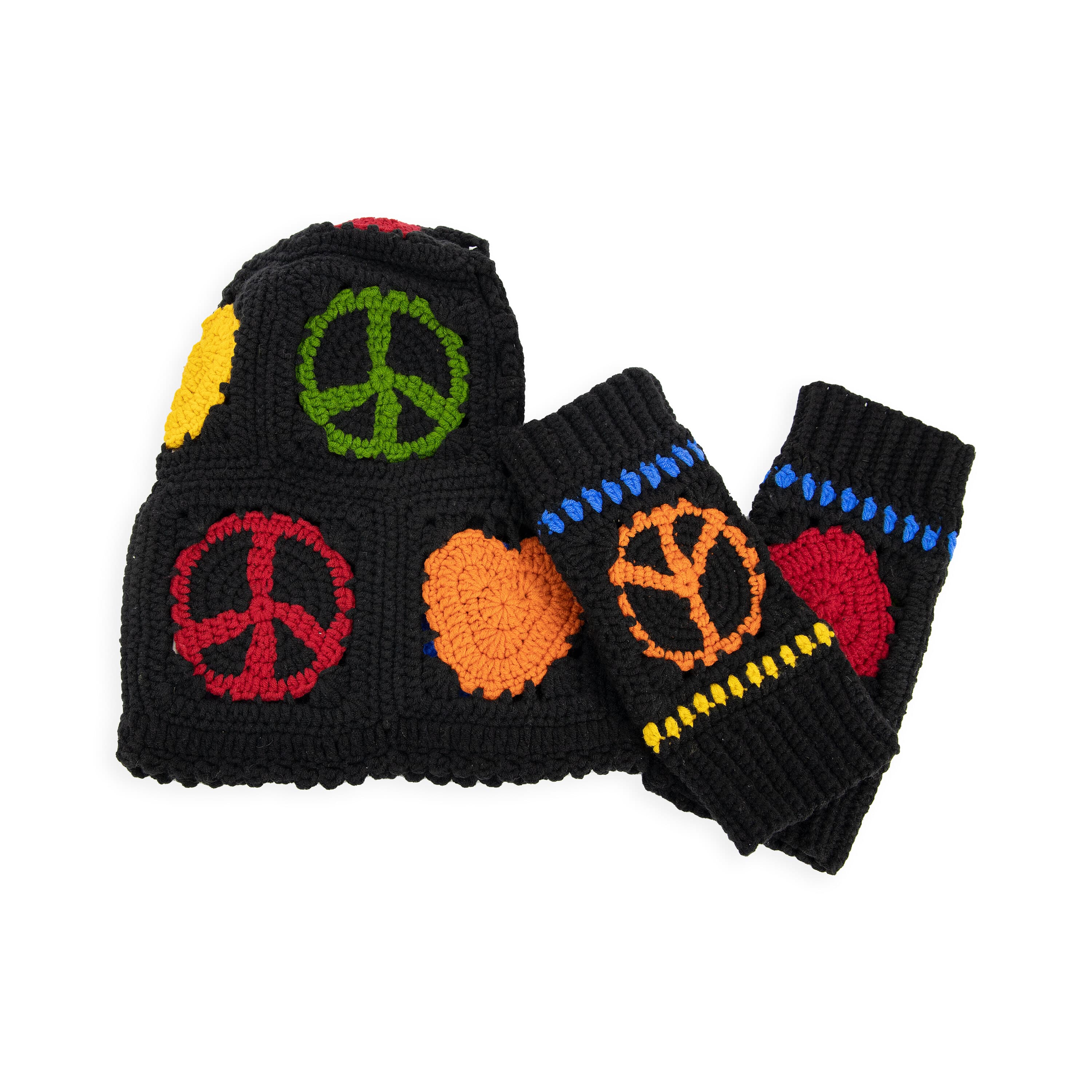 The Sak Haven Balaclava Gloves Set - Hand Crochet - Black Peace And Love