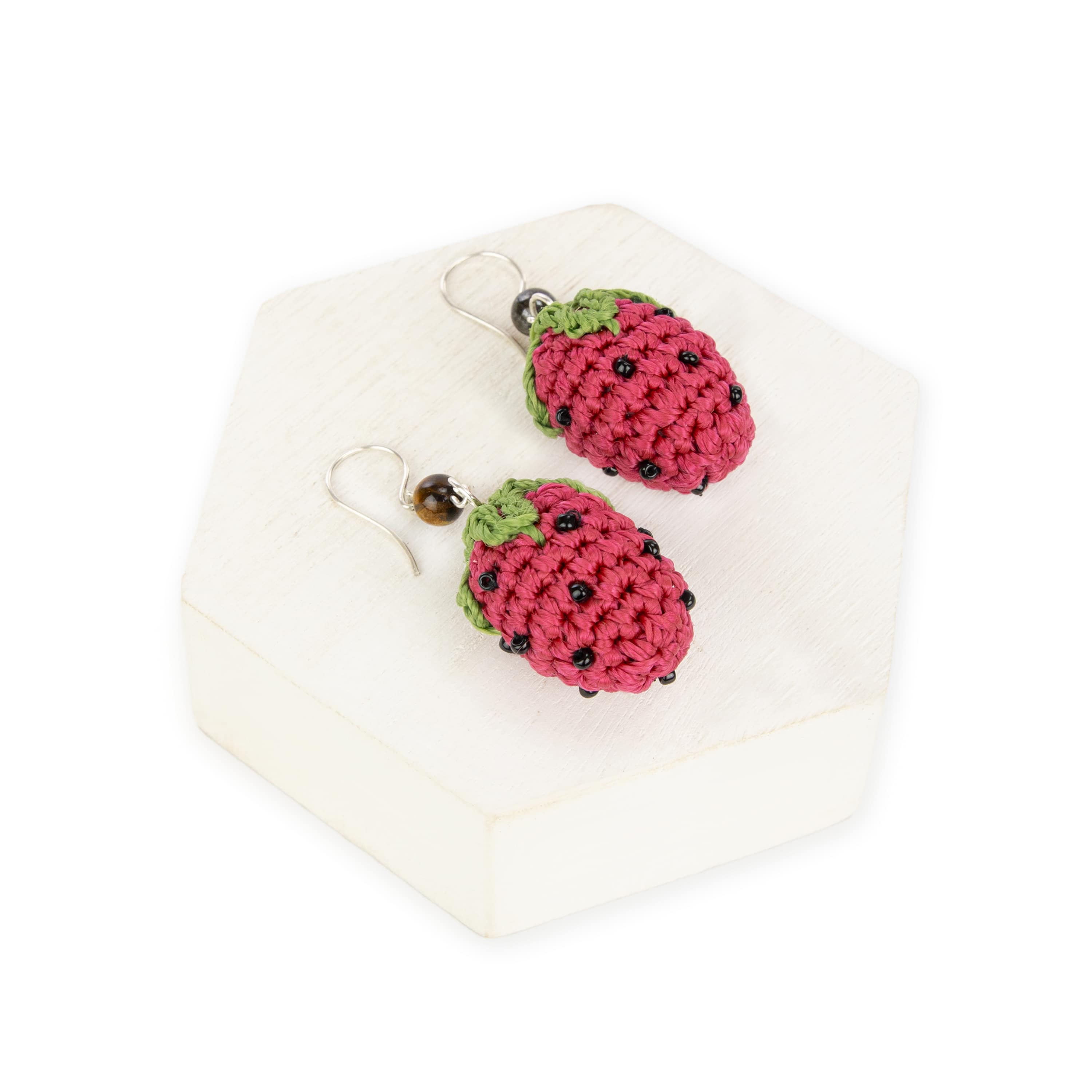 The Sak Cyrus Charm Earrings - Hand Crochet - Strawberry
