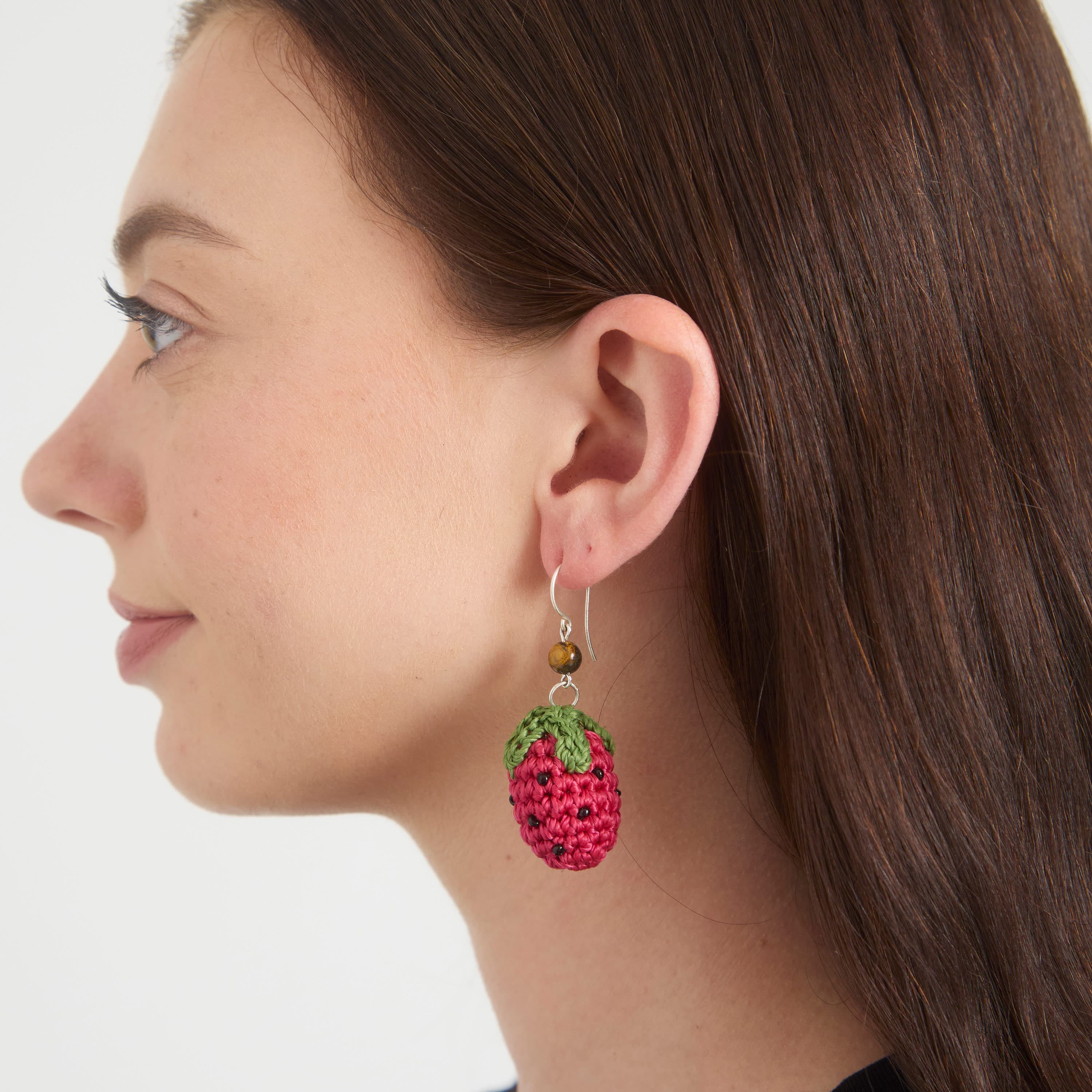 The Sak Cyrus Charm Earrings - Hand Crochet - Strawberry