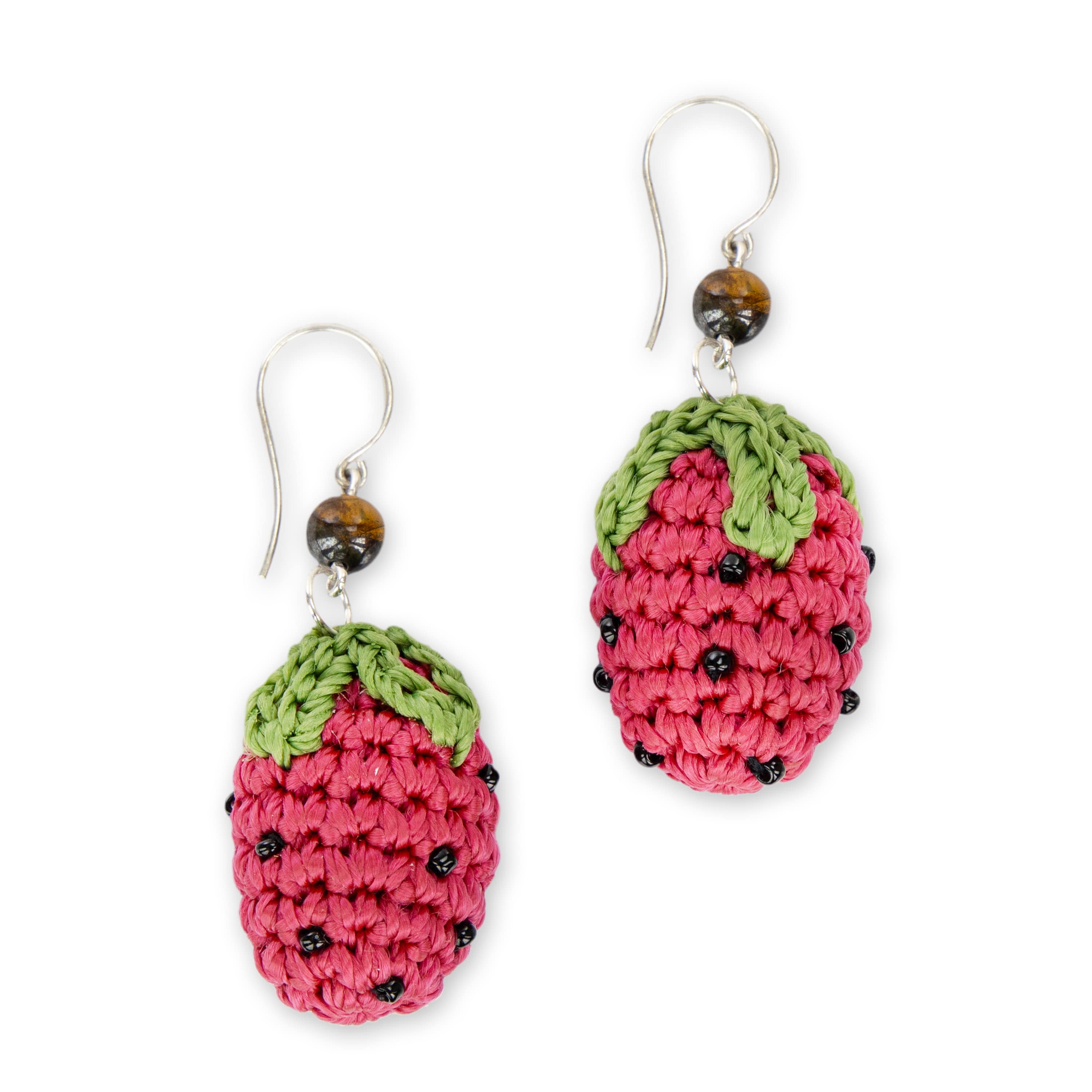 The Sak Cyrus Charm Earrings - Hand Crochet - Strawberry