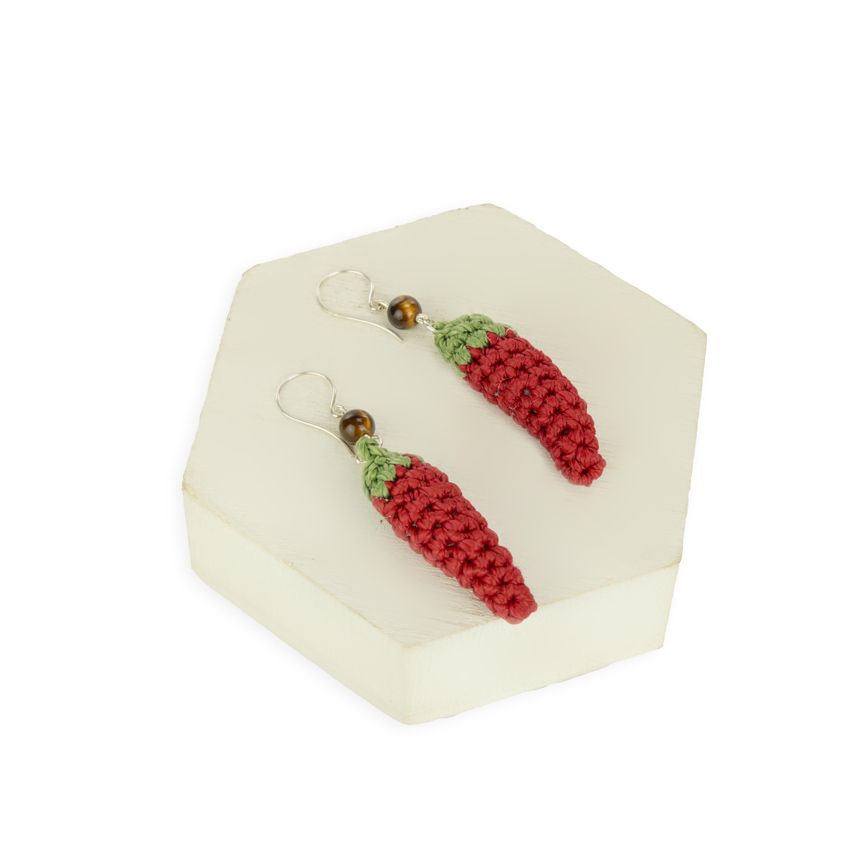The Sak Cyrus Charm Earrings - Hand Crochet - Chili Peppers