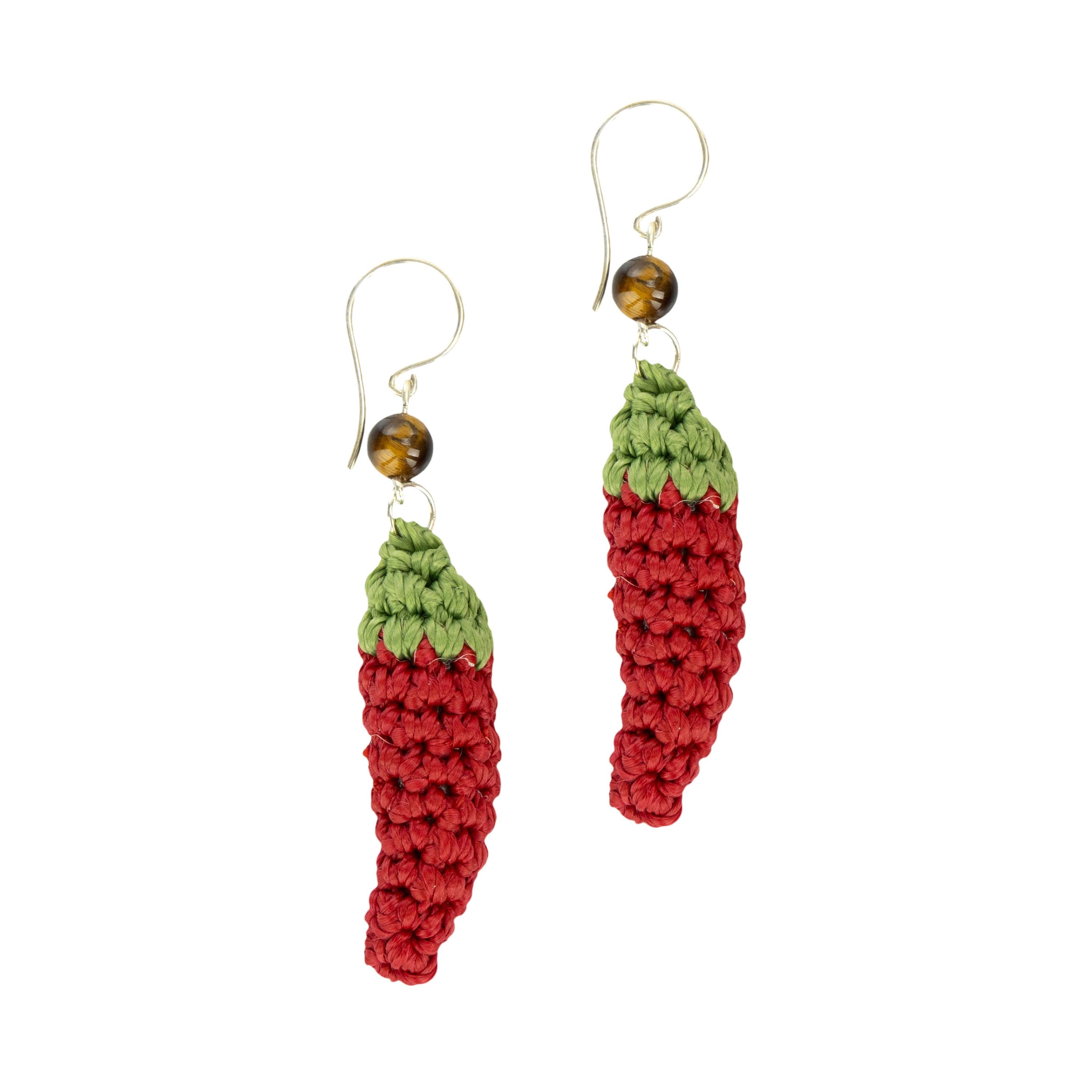 The Sak Cyrus Charm Earrings - Hand Crochet - Chili Peppers