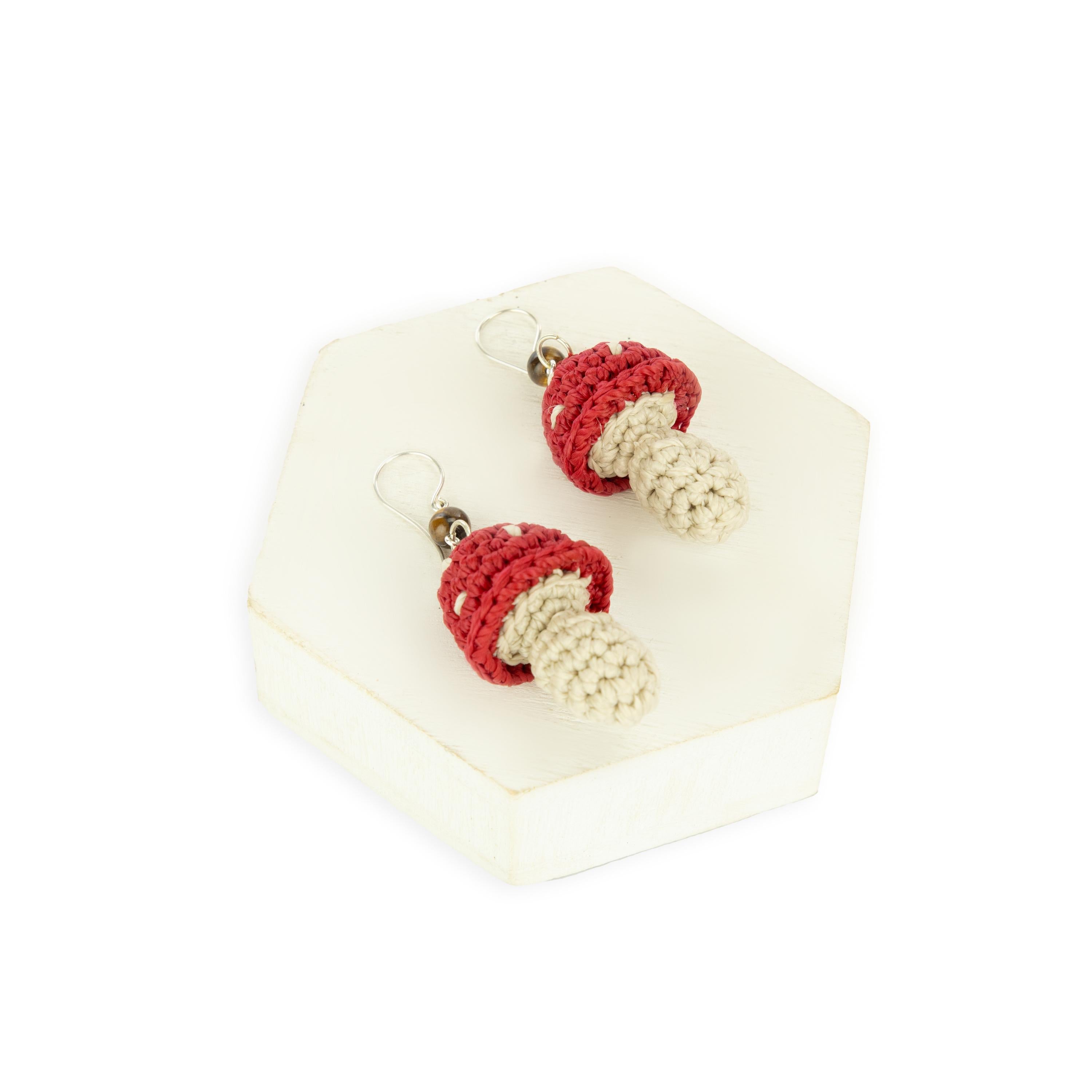 The Sak Cyrus Charm Earrings - Hand Crochet - Red Mushroom