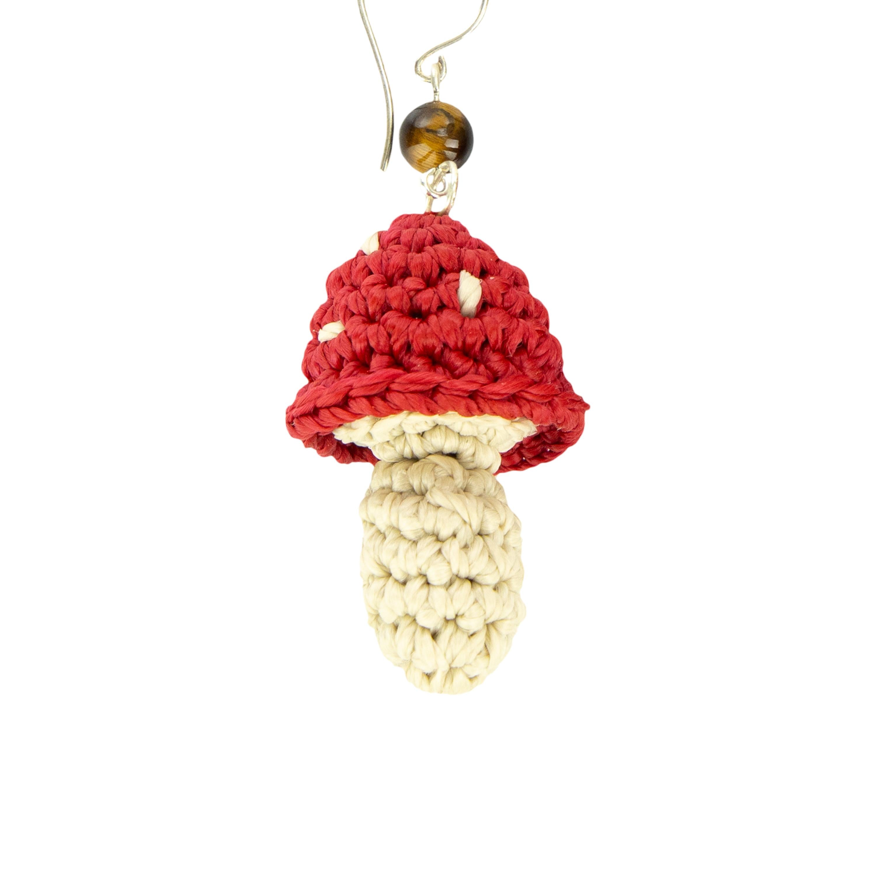 The Sak Cyrus Charm Earrings - Hand Crochet - Red Mushroom
