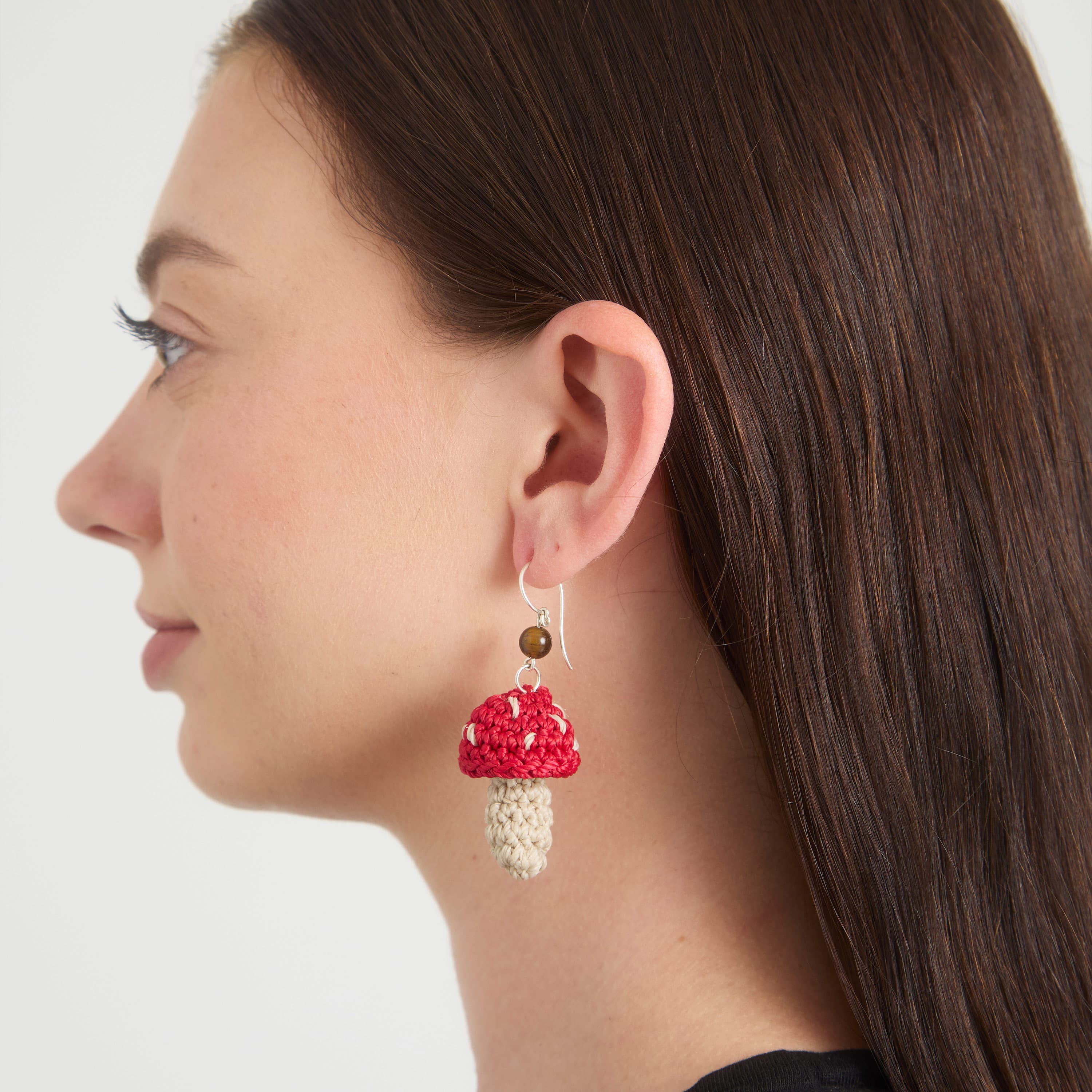 The Sak Cyrus Charm Earrings - Hand Crochet - Red Mushroom
