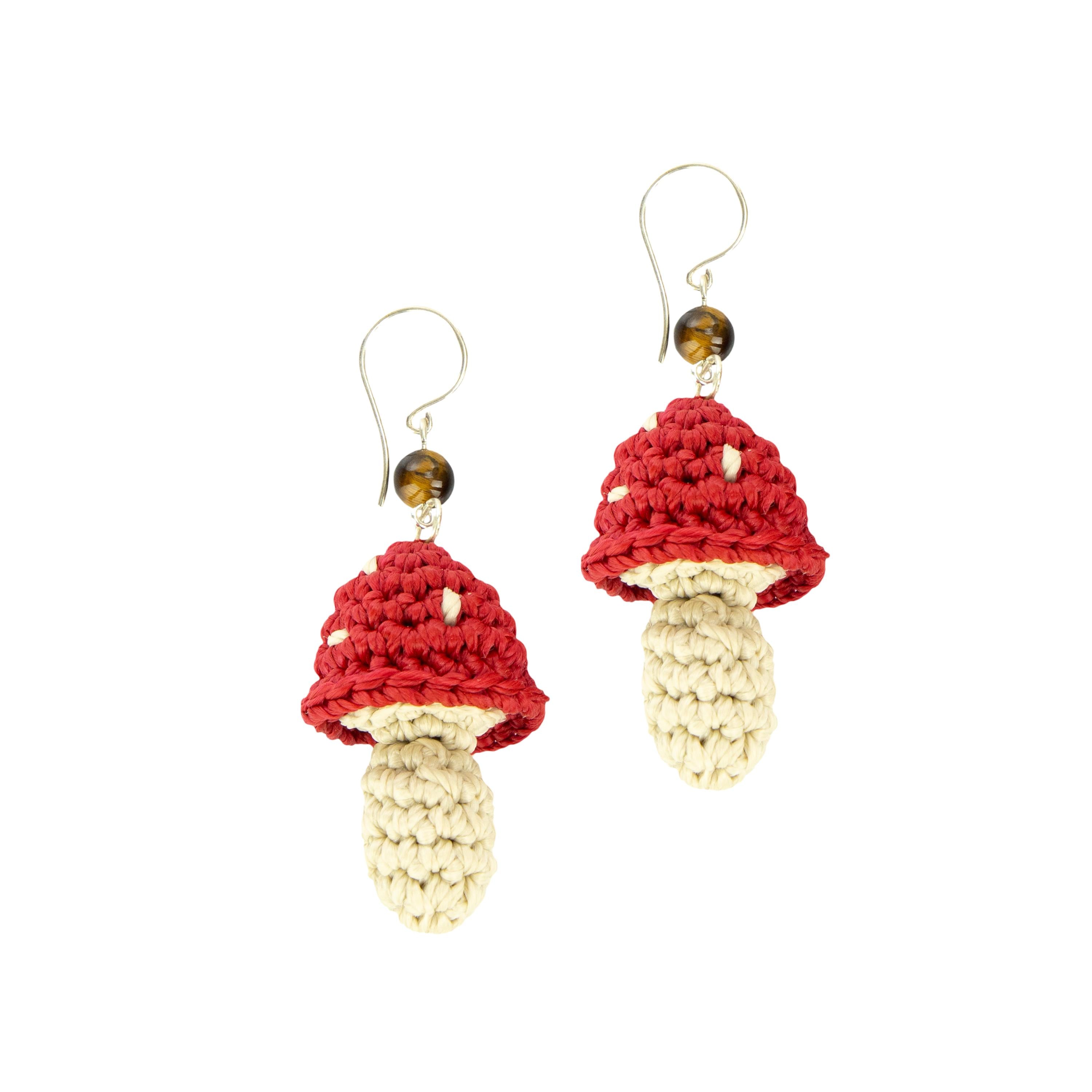 The Sak Cyrus Charm Earrings - Hand Crochet - Red Mushroom