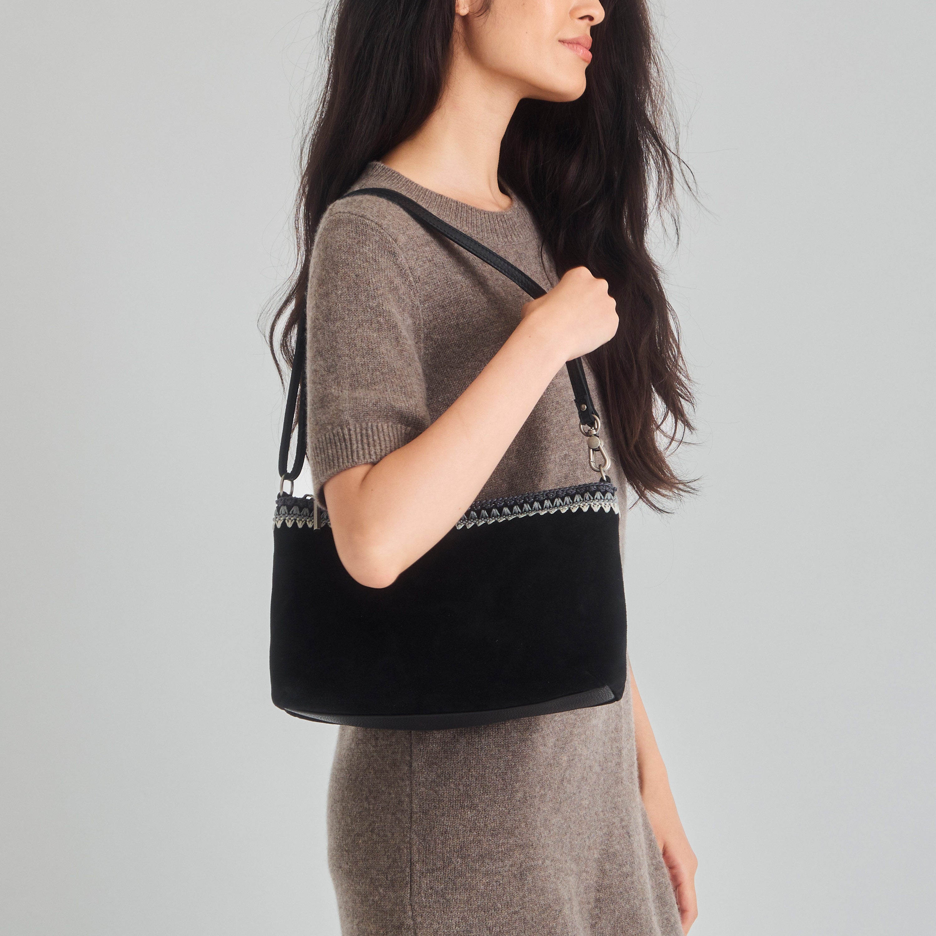 The Sak Lumi Crossbody - Leather - Black Suede Blanket Stitch