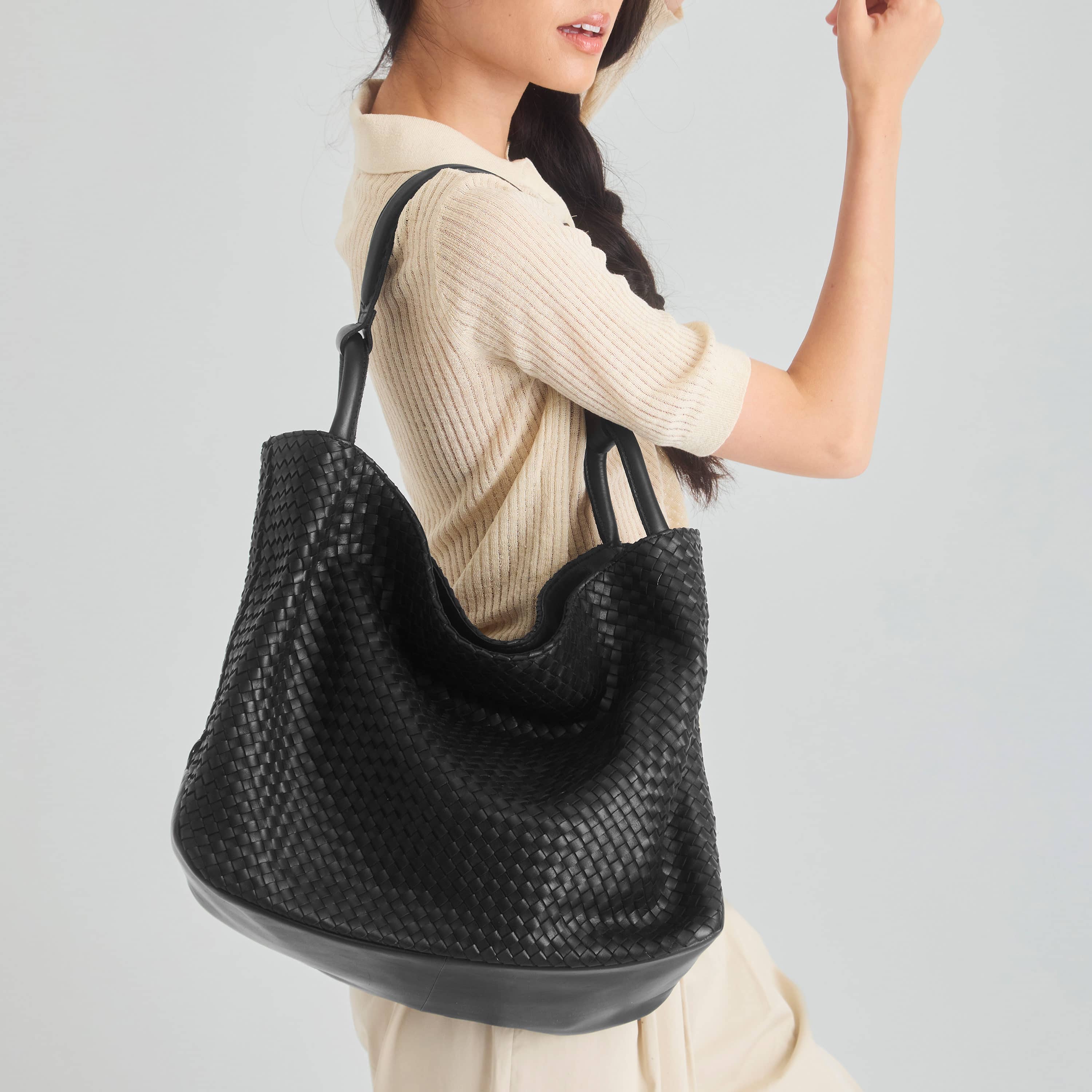 The Sak Los Feliz Large Tote - Leather - Woven Black