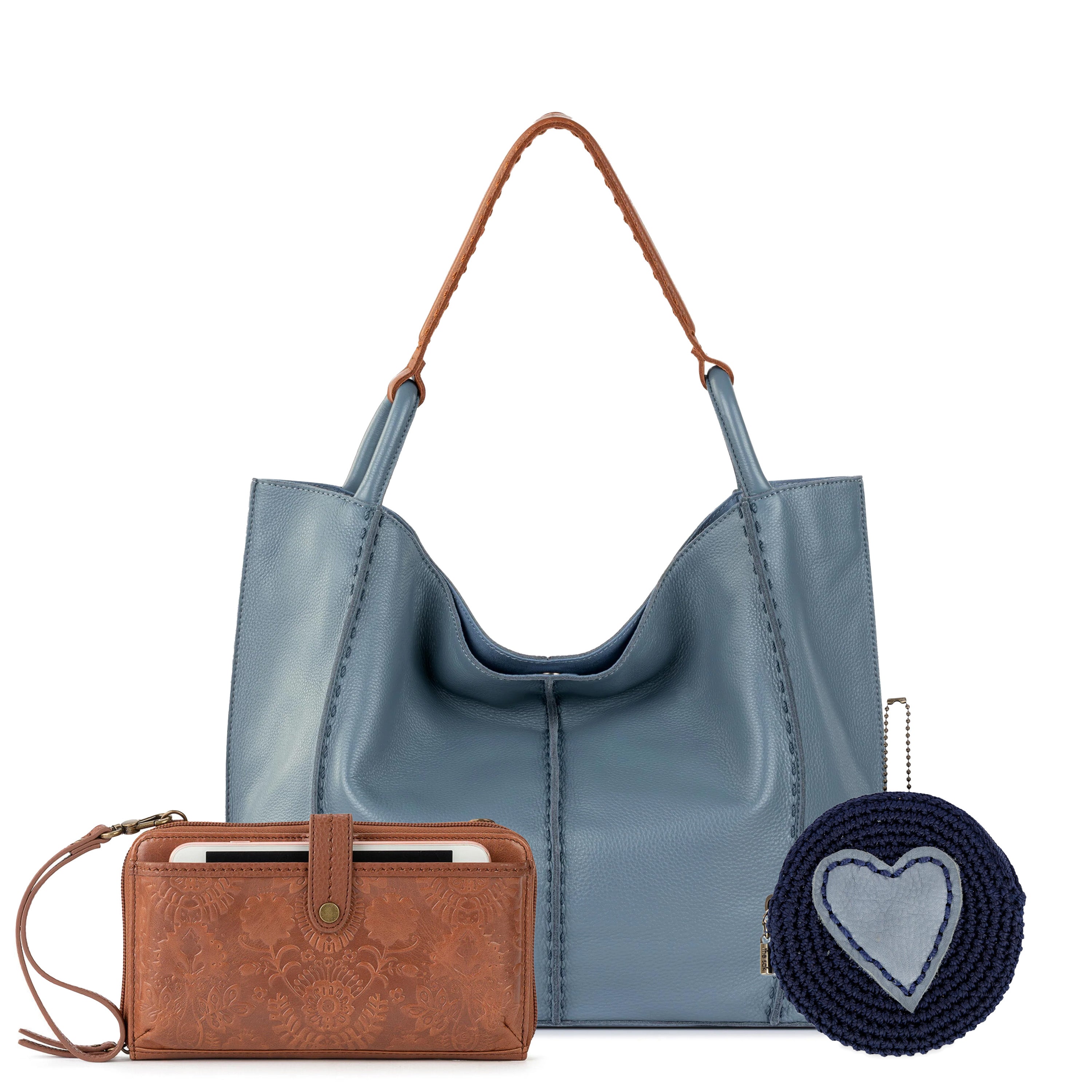 Los Feliz Large Tote Pouch 3 Piece Set - Leather - Maritime – The Sak
