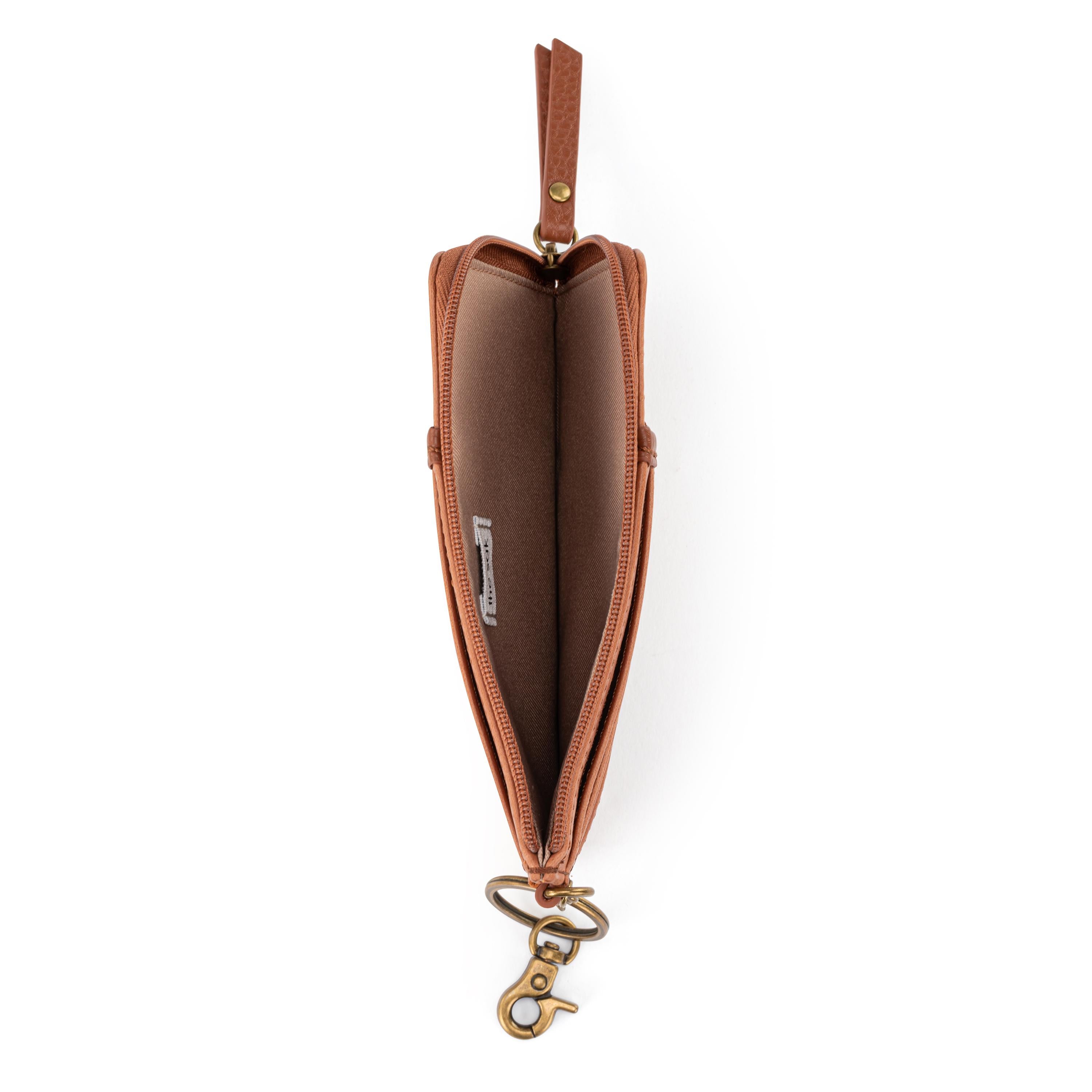 The Sak Iris Card Wallet - Leather - Tobacco Floral Embossed