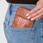 The Sak Iris Card Wallet - Leather - Tobacco Floral Embossed