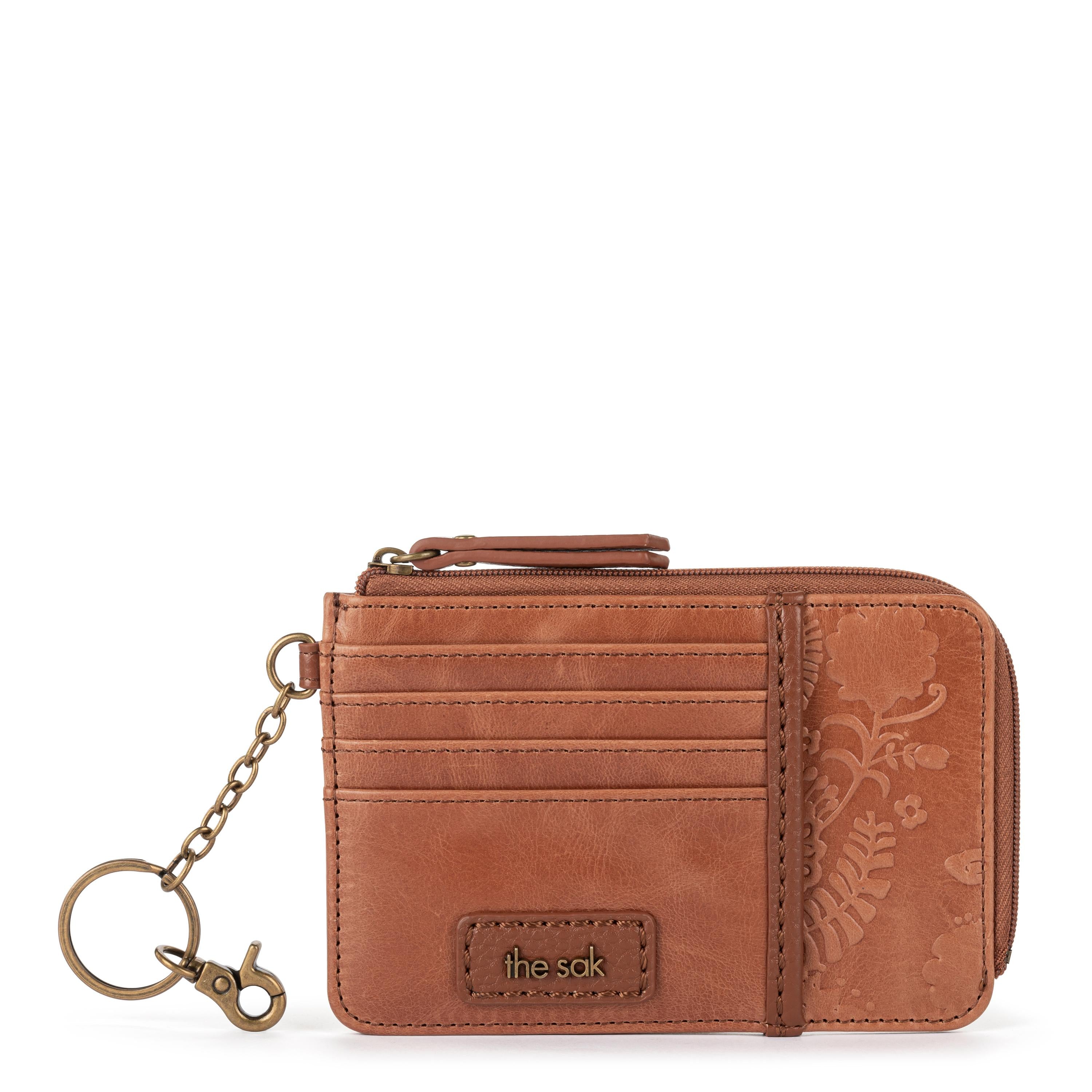 The Sak Iris Card Wallet - Leather - Tobacco Floral Embossed