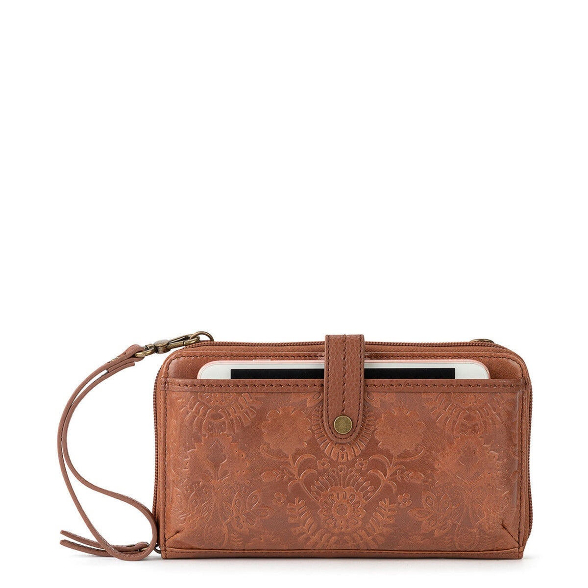 Iris Smartphone Wallet in Tobacco Floral Embossed Leather