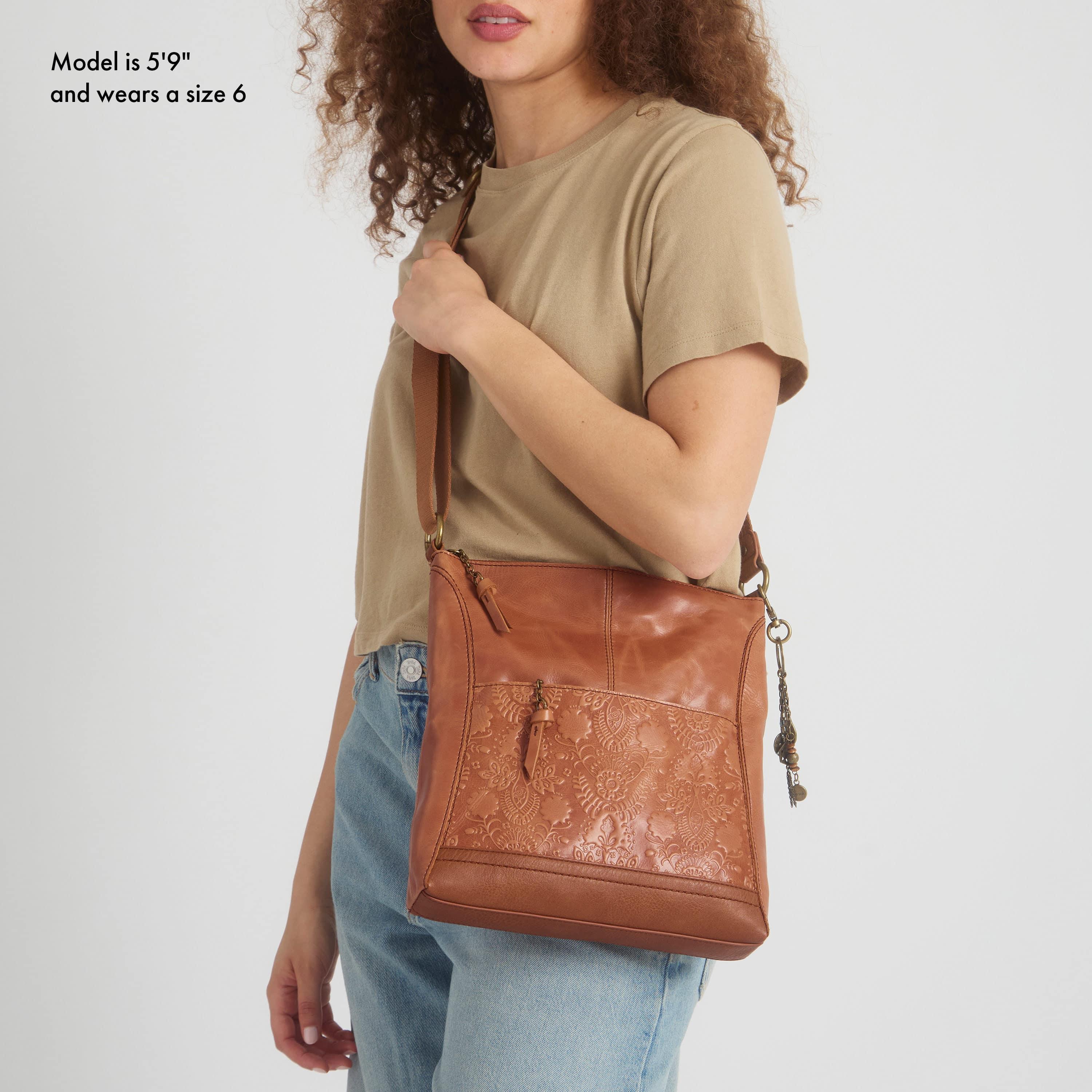 The Sak Lucia Crossbody - Leather - Tobacco Floral Embossed