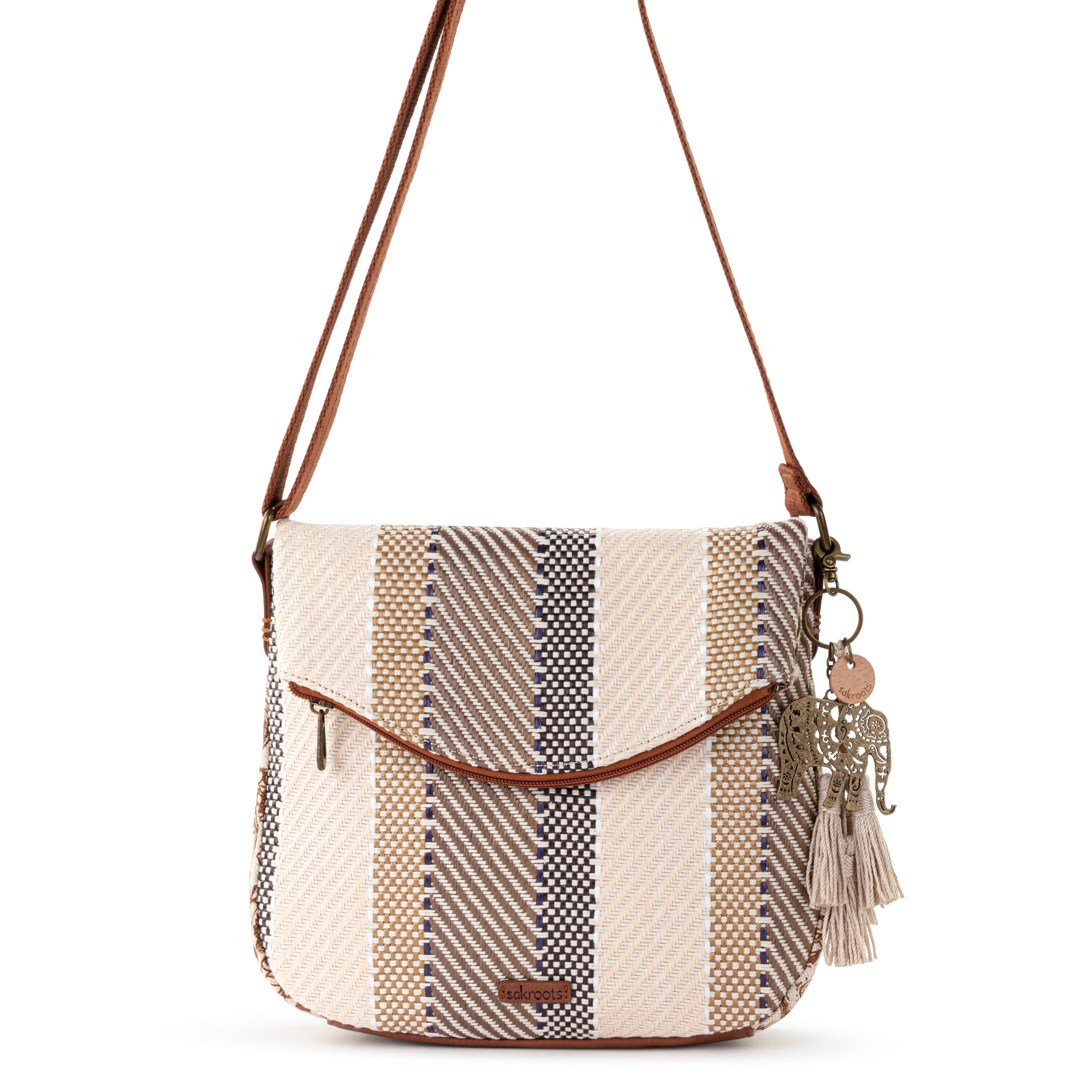 Sakroots Foldover Crossbody - Straw - Tobacco Batik World Woven