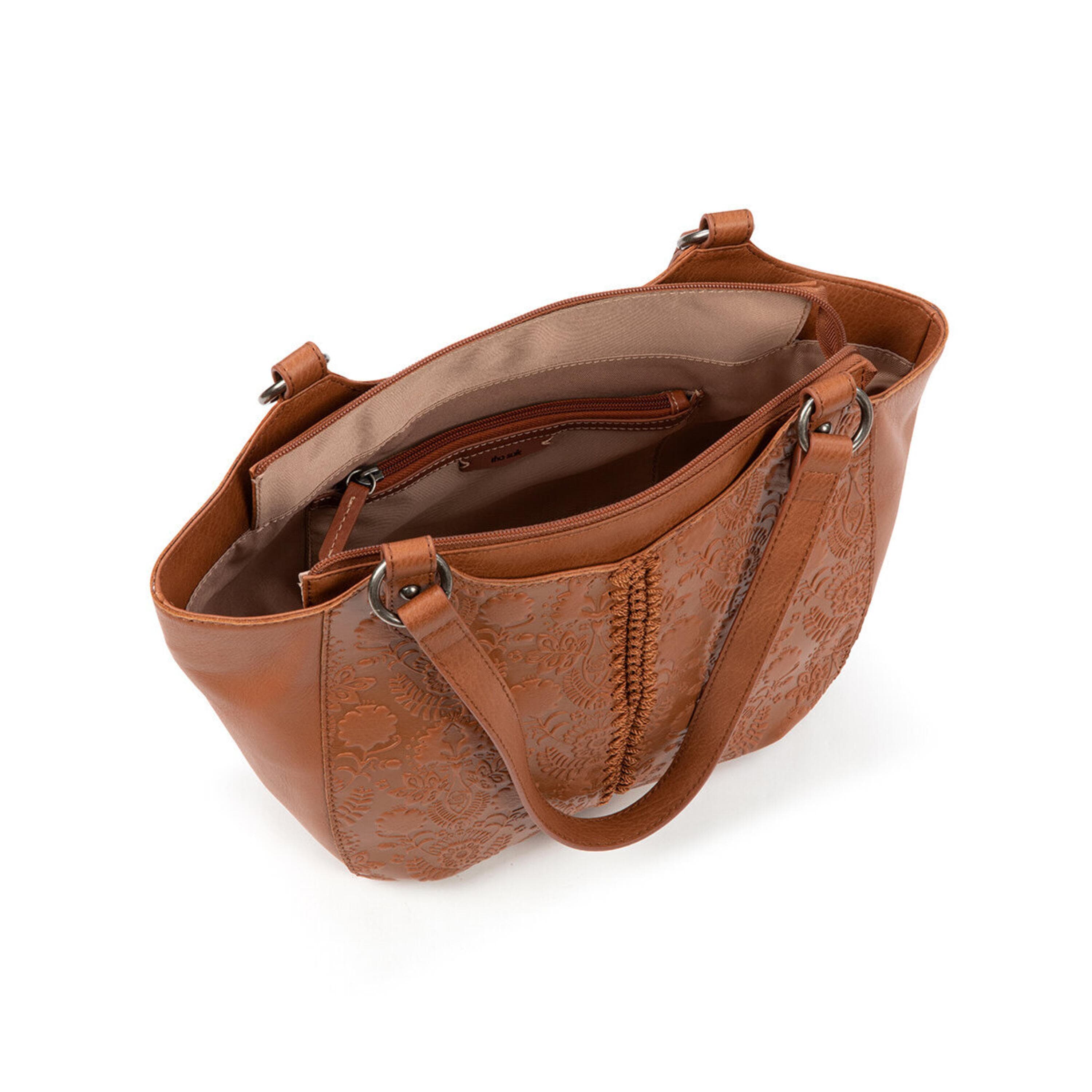 The Sak Bolinas Satchel - Leather - Tobacco Floral Embossed