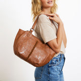 The Sak Bolinas Satchel - Leather - Tobacco Floral Embossed