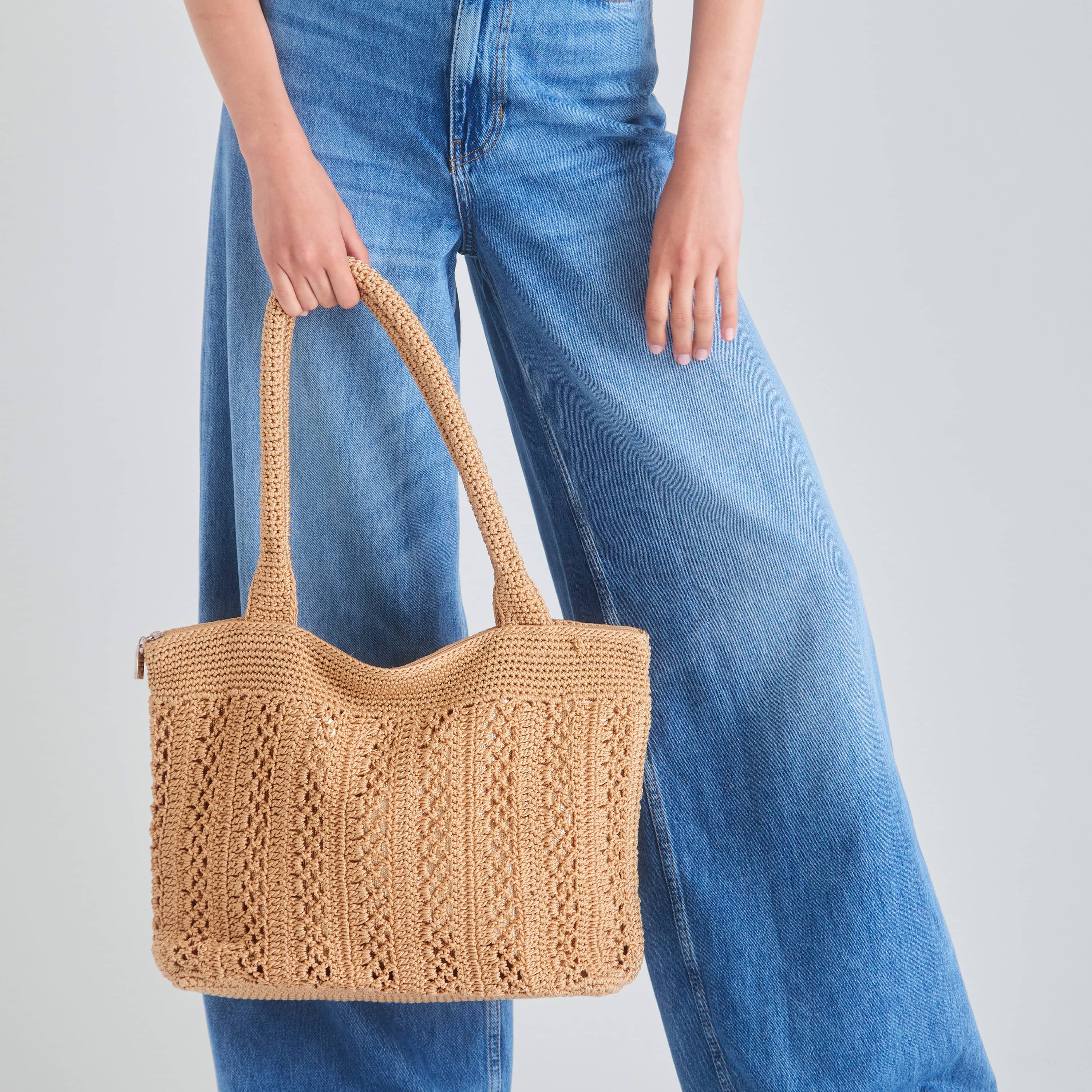 The Sak Crafted Classic Carryall - Hand Crochet - Bamboo With Gold