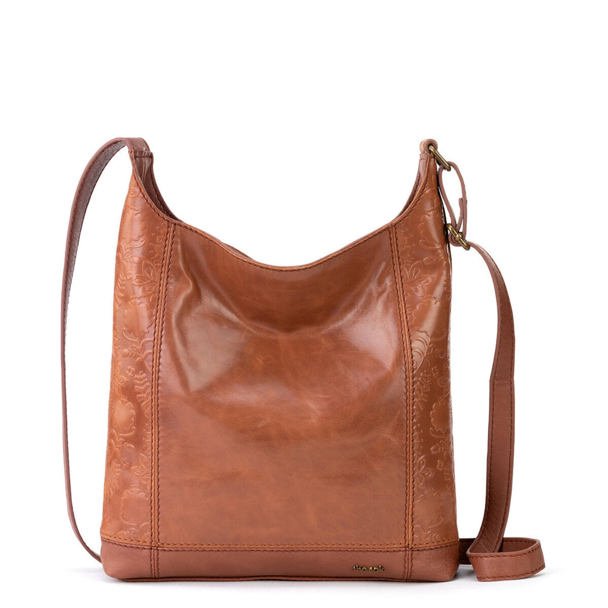 De Young Crossbody Bag in Tobacco Floral Embossed Leather