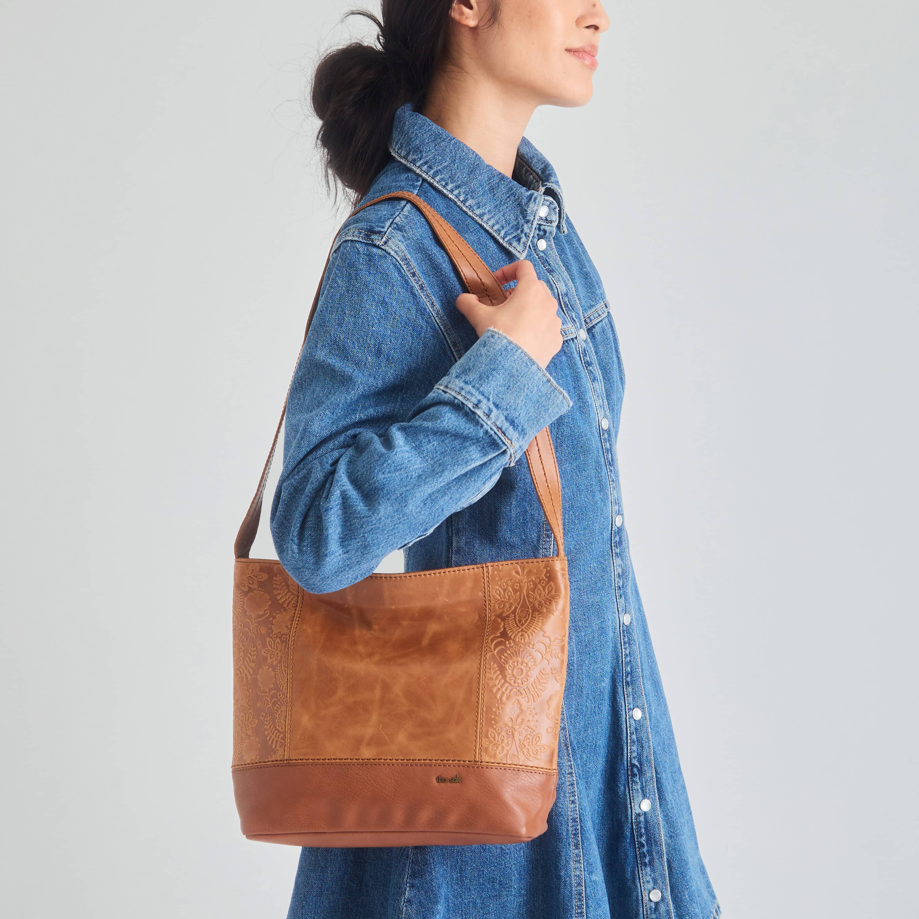The Sak De Young Hobo - Leather - Tobacco Floral Embossed
