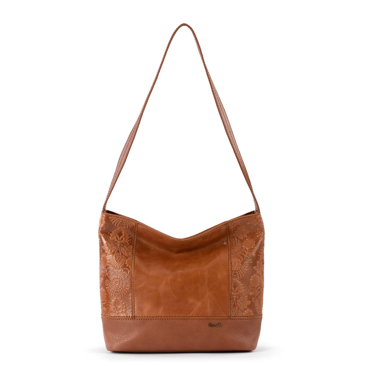 De Young Hobo Bag in Tobacco Floral Embossed Leather