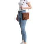 The Sak Sanibel Mini Crossbody - Leather - Tobacco Floral Embossed