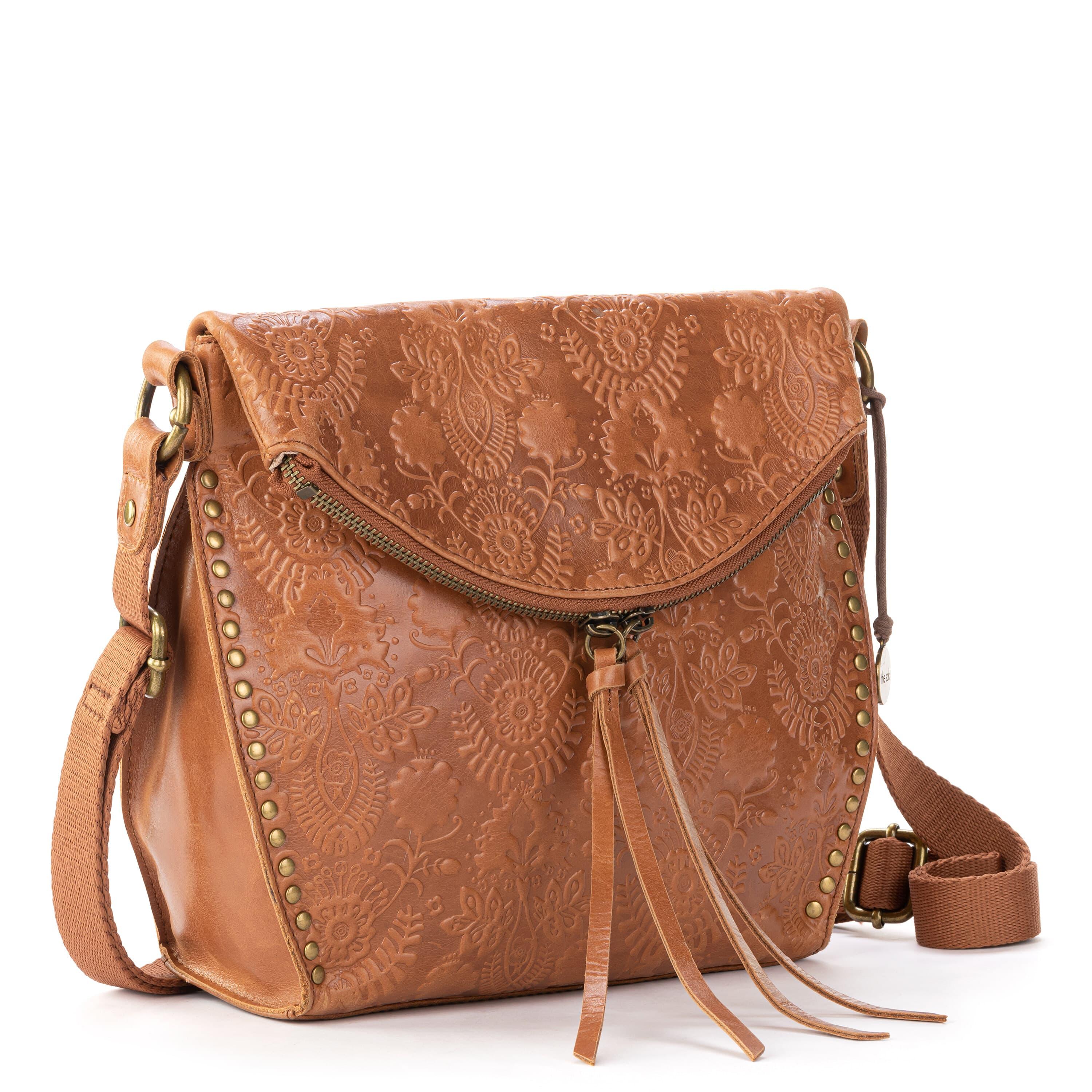 The Sak Silverlake Flap Crossbody - Leather - Tobacco Floral Embossed