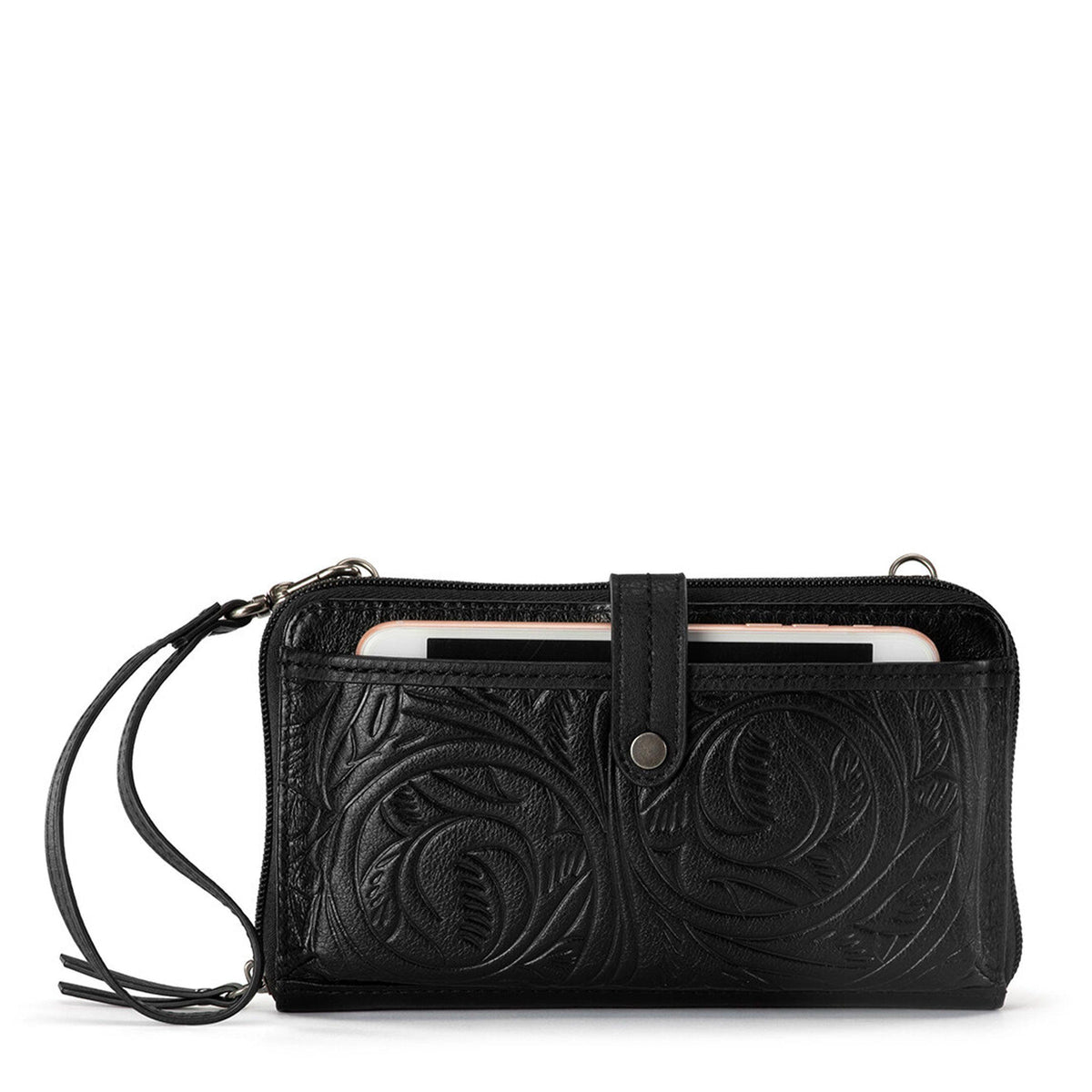 Iris Smartphone Wallet in Black Leaf Embossed Leather