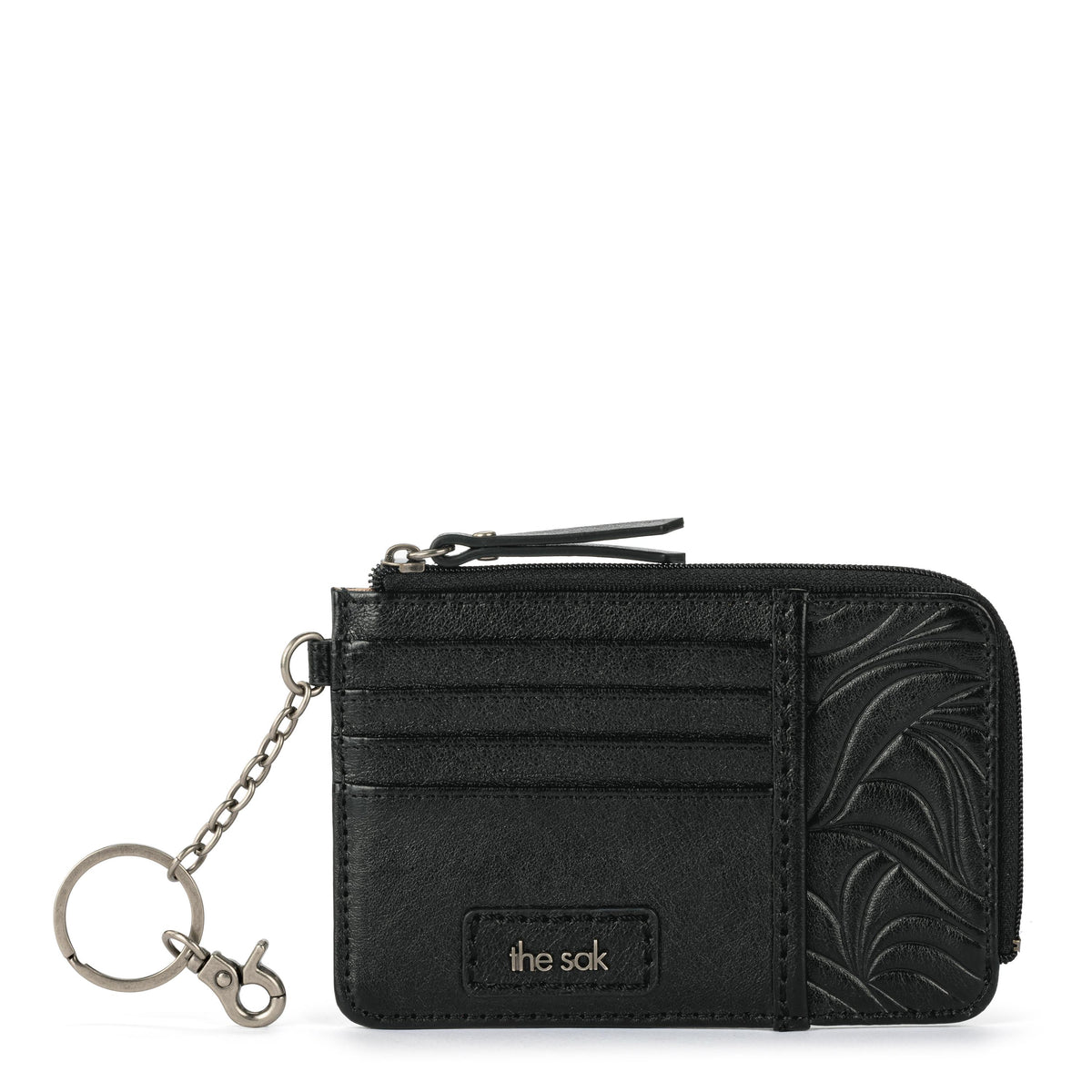 Iris Card Wallet in Black Leaf Embossed Leather