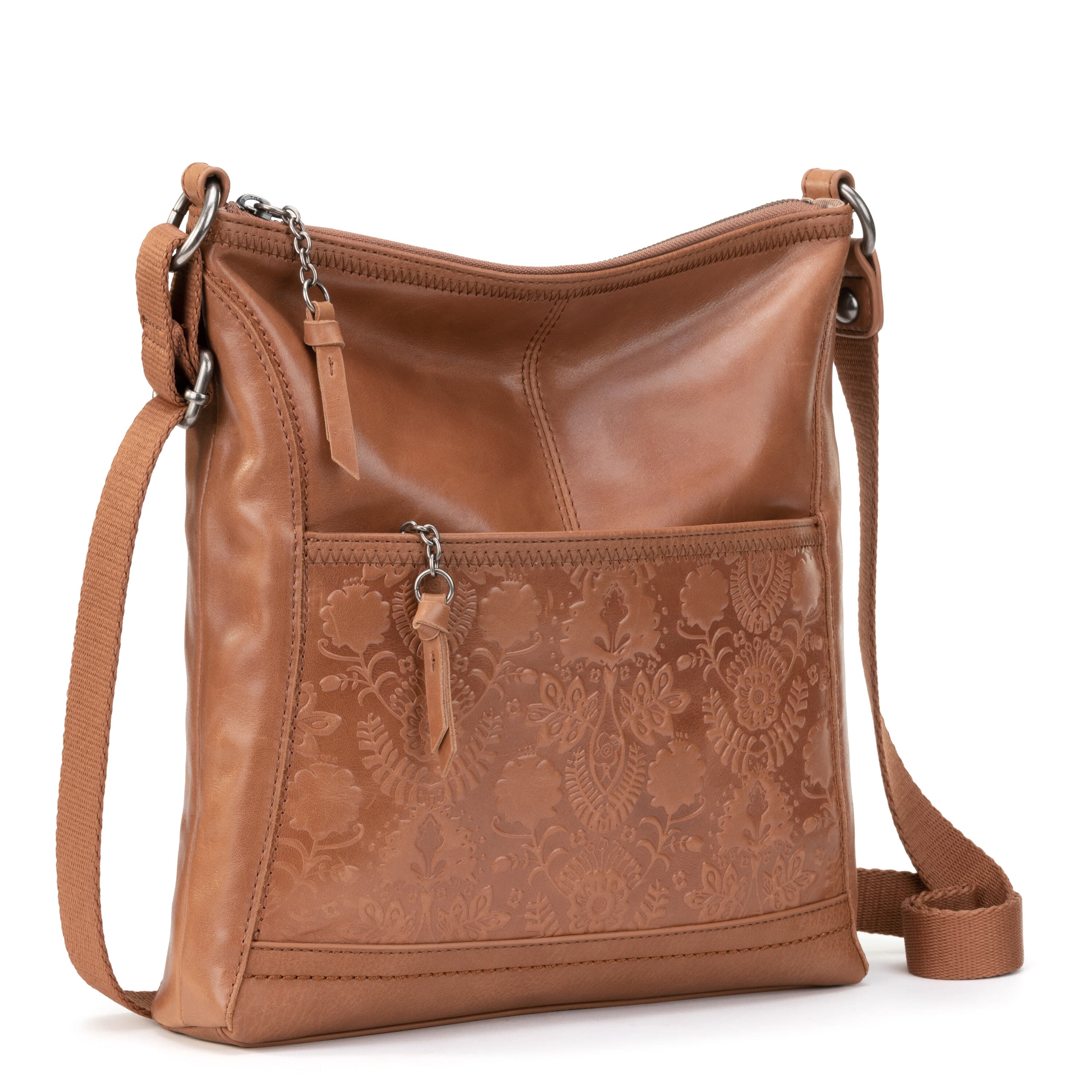 The Sak Iris Crossbody - Leather - Tobacco Floral Embossed