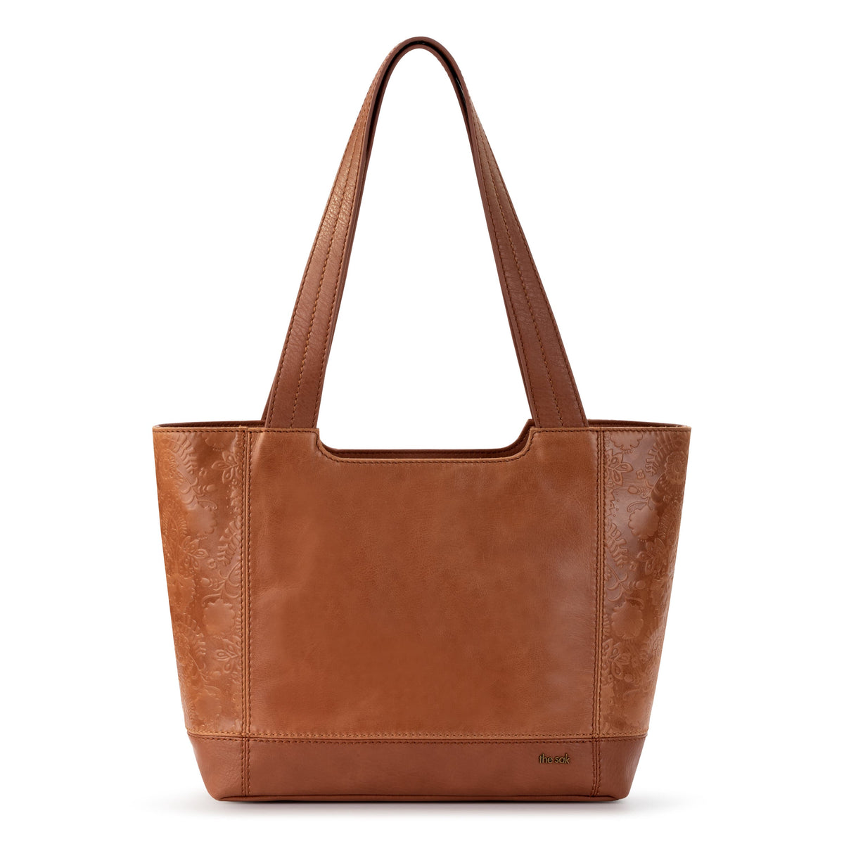 De Young Tote Bag in Tobacco Floral Embossed Leather