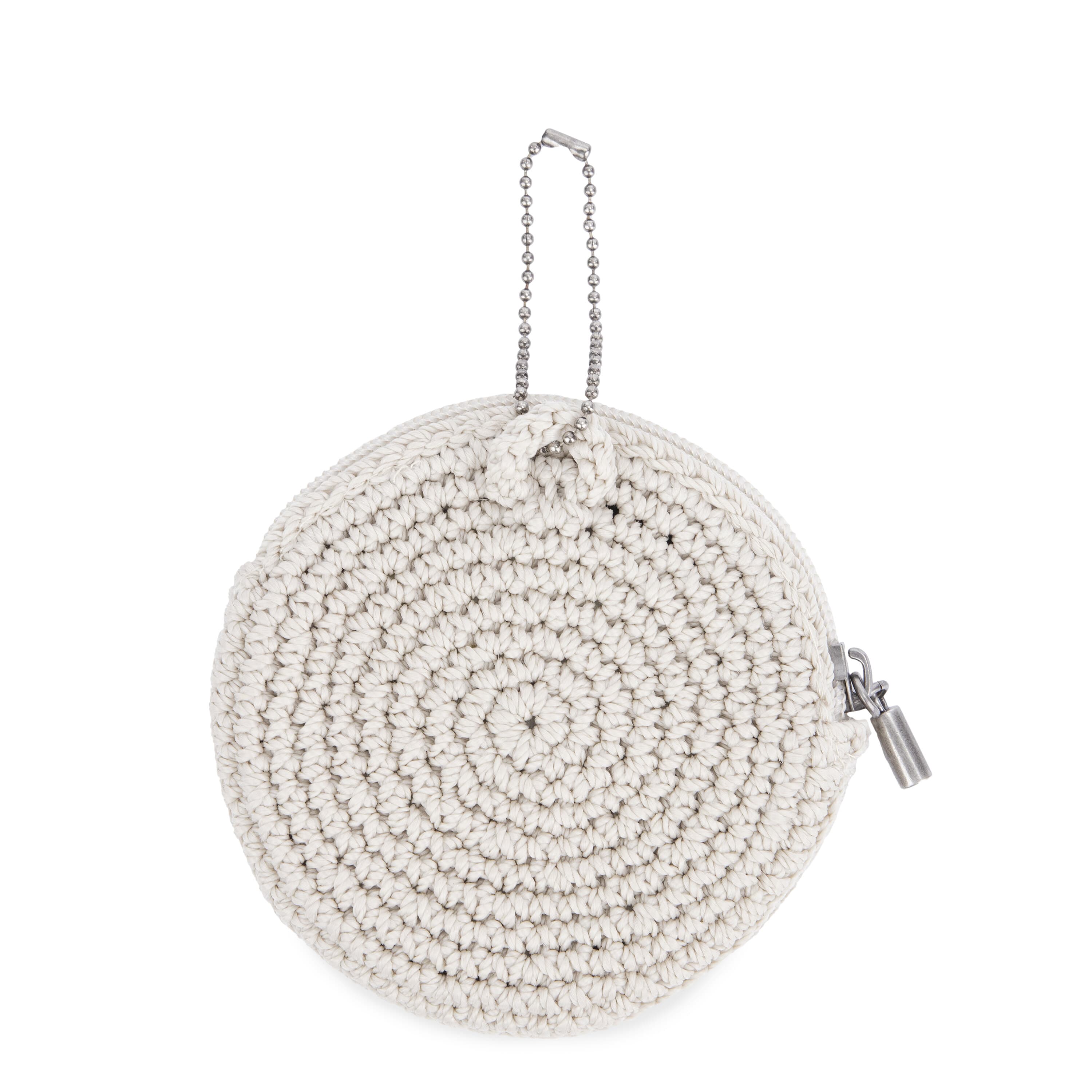 The Sak Circle Coin Pouch - Hand Crochet - Ecru Rosewood Heart